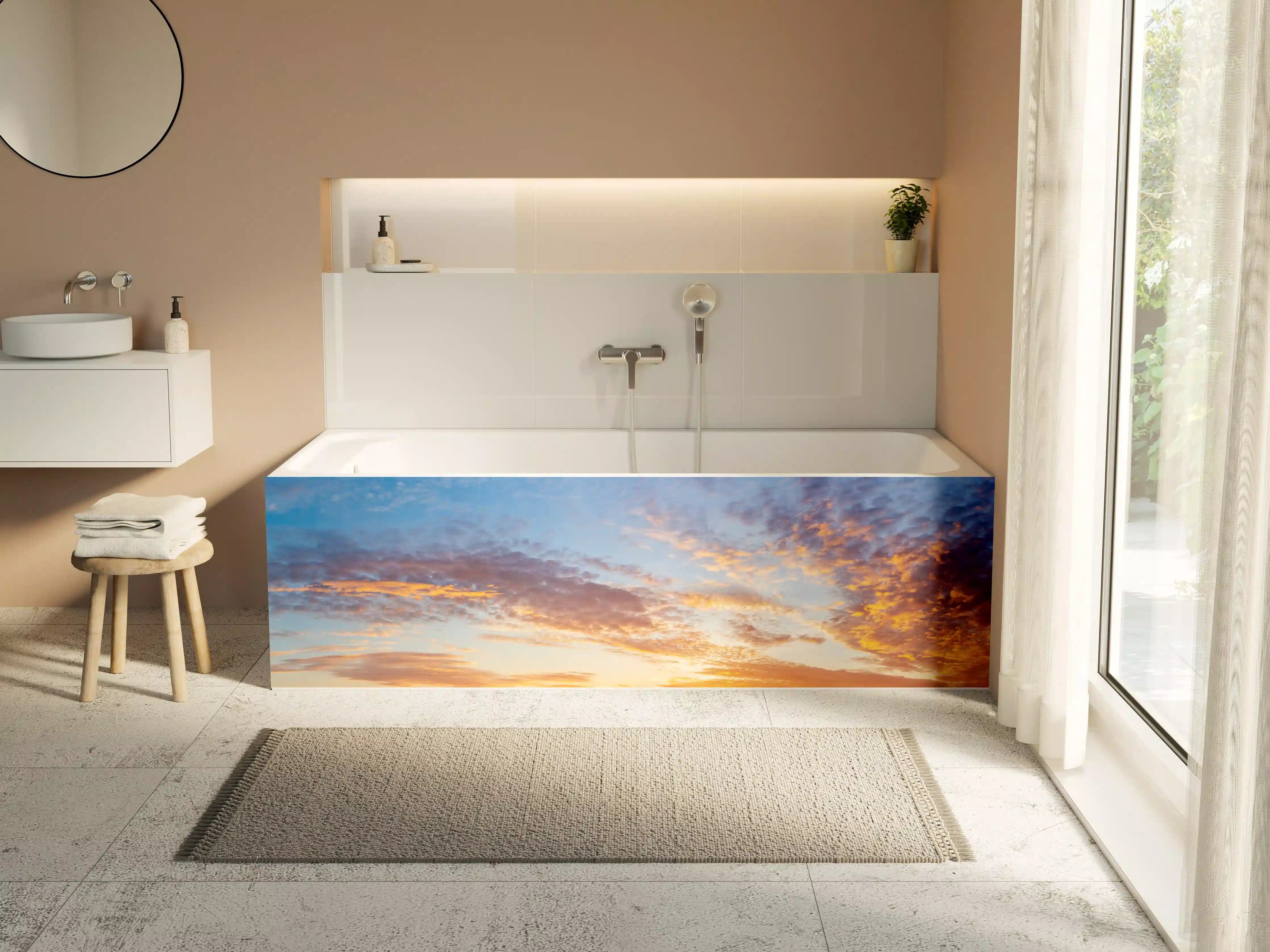 Badewannen-Rückwand - Sonnenuntergang Panorama Blau-Orange