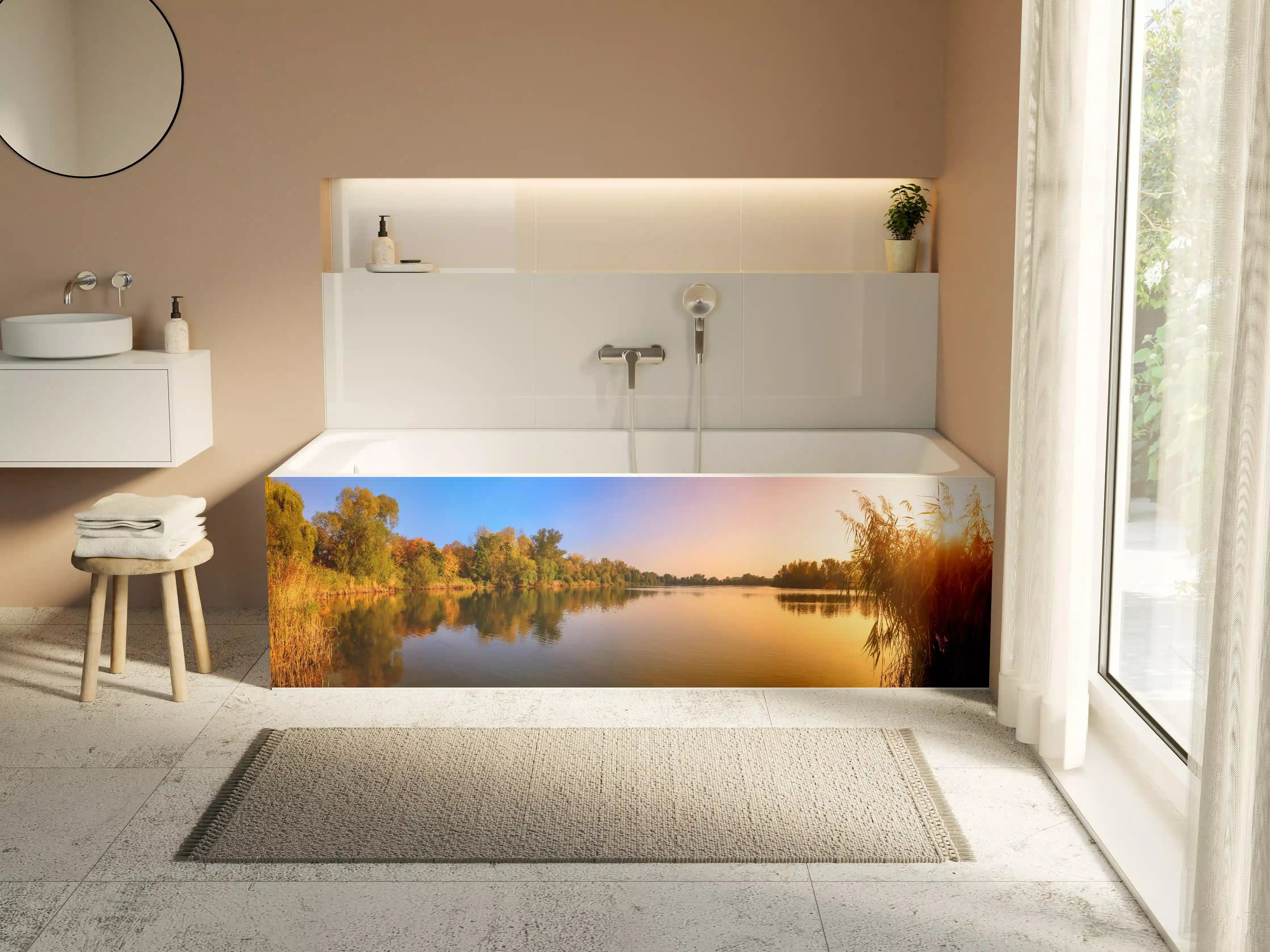 Badewannen-Rückwand - Sonnenuntergang am See