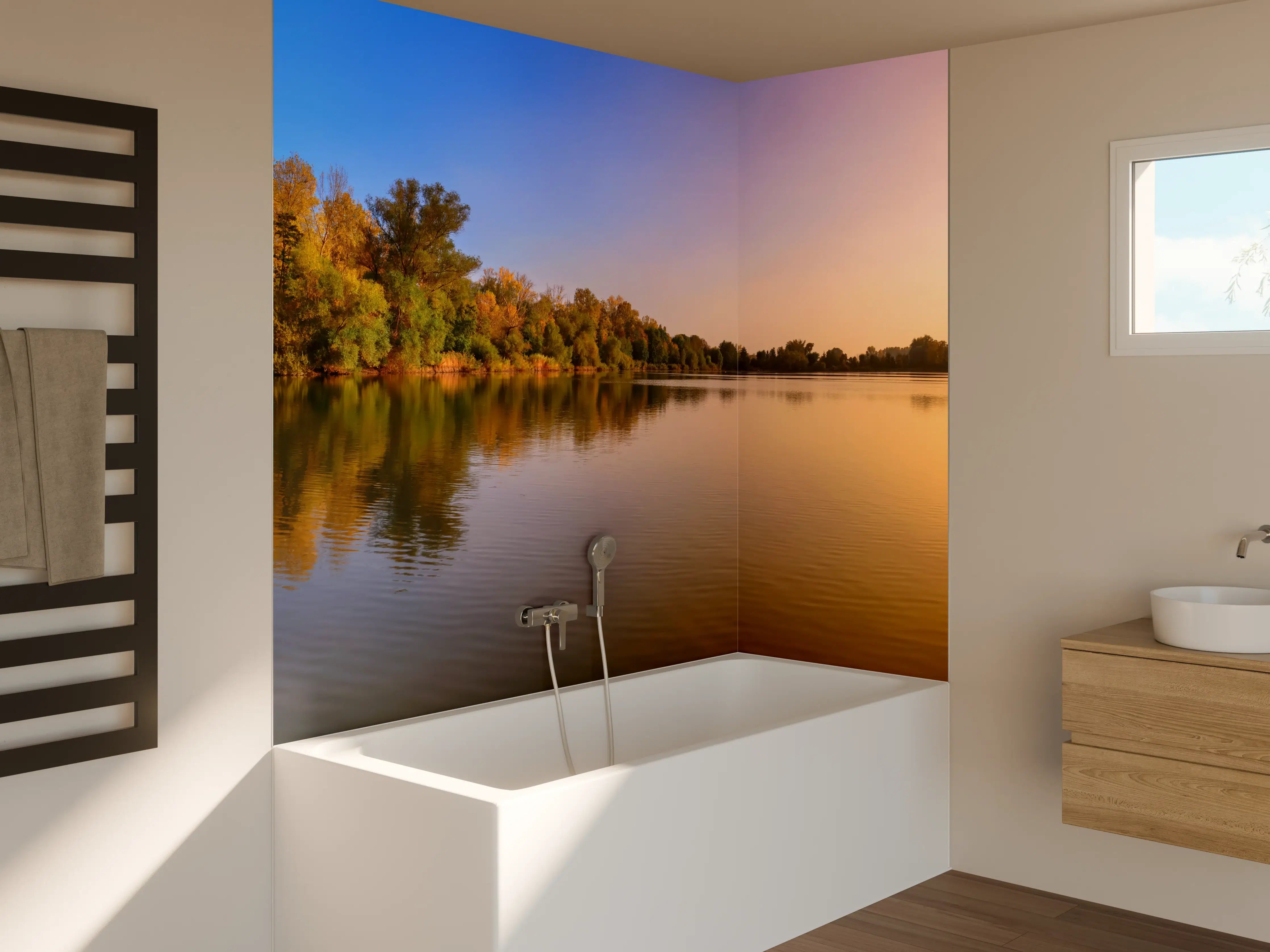 Badewannen-Rückwand - Sonnenuntergang am See