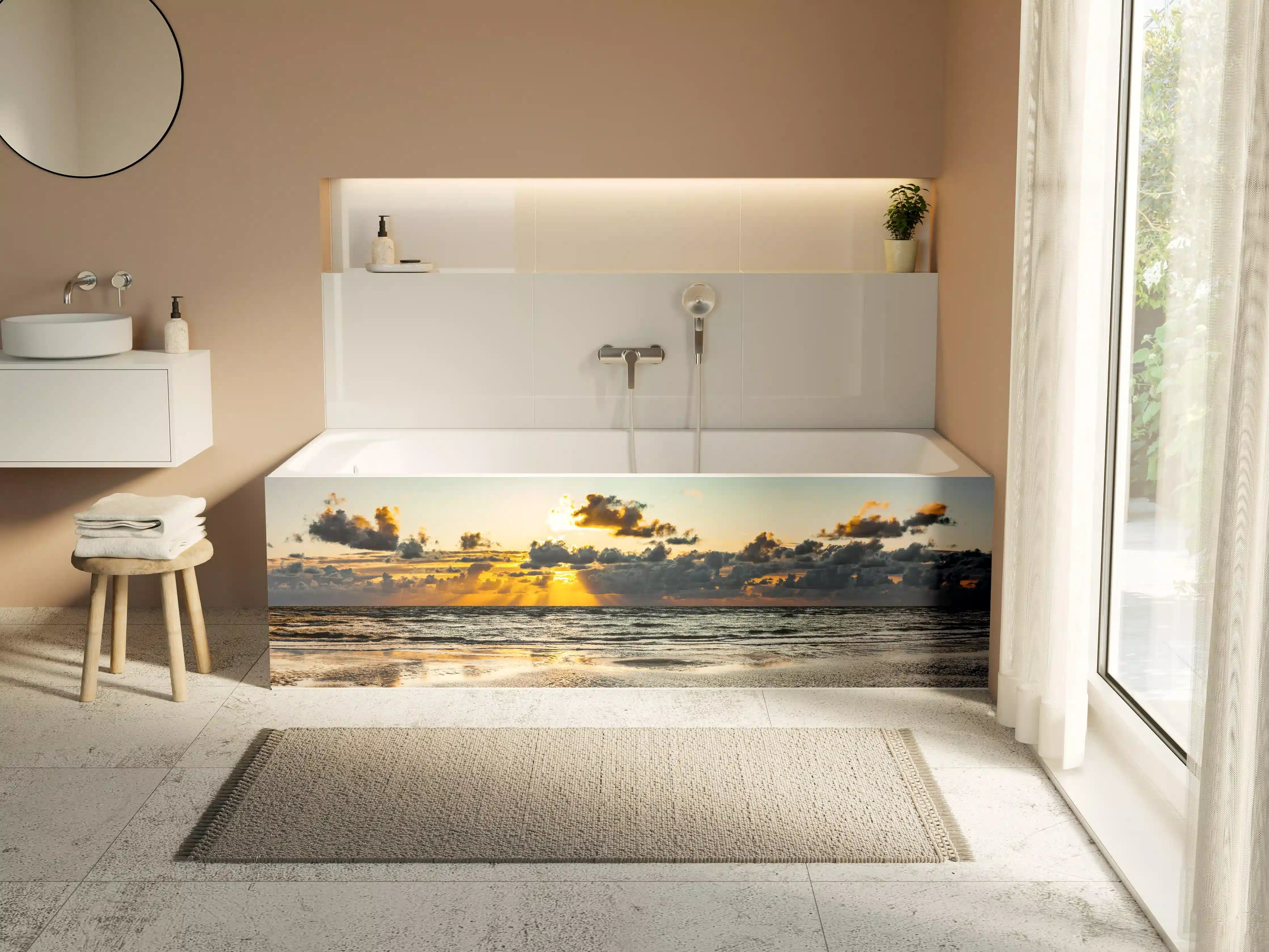 Badewannen-Rückwand - Sonnenuntergang am ruhigen Meer