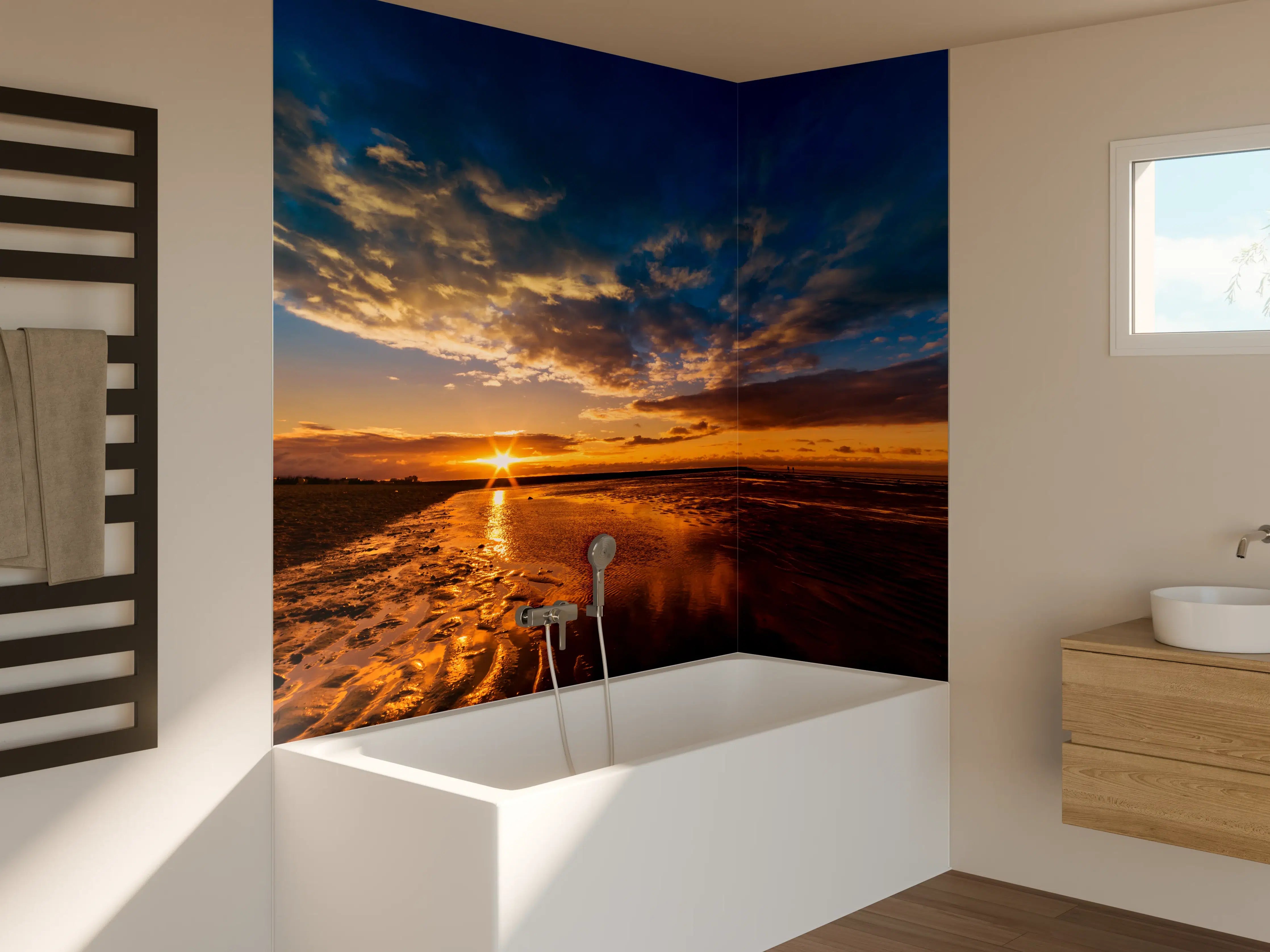 Badewannen-Rückwand - Sonnenuntergang an der Nordsee