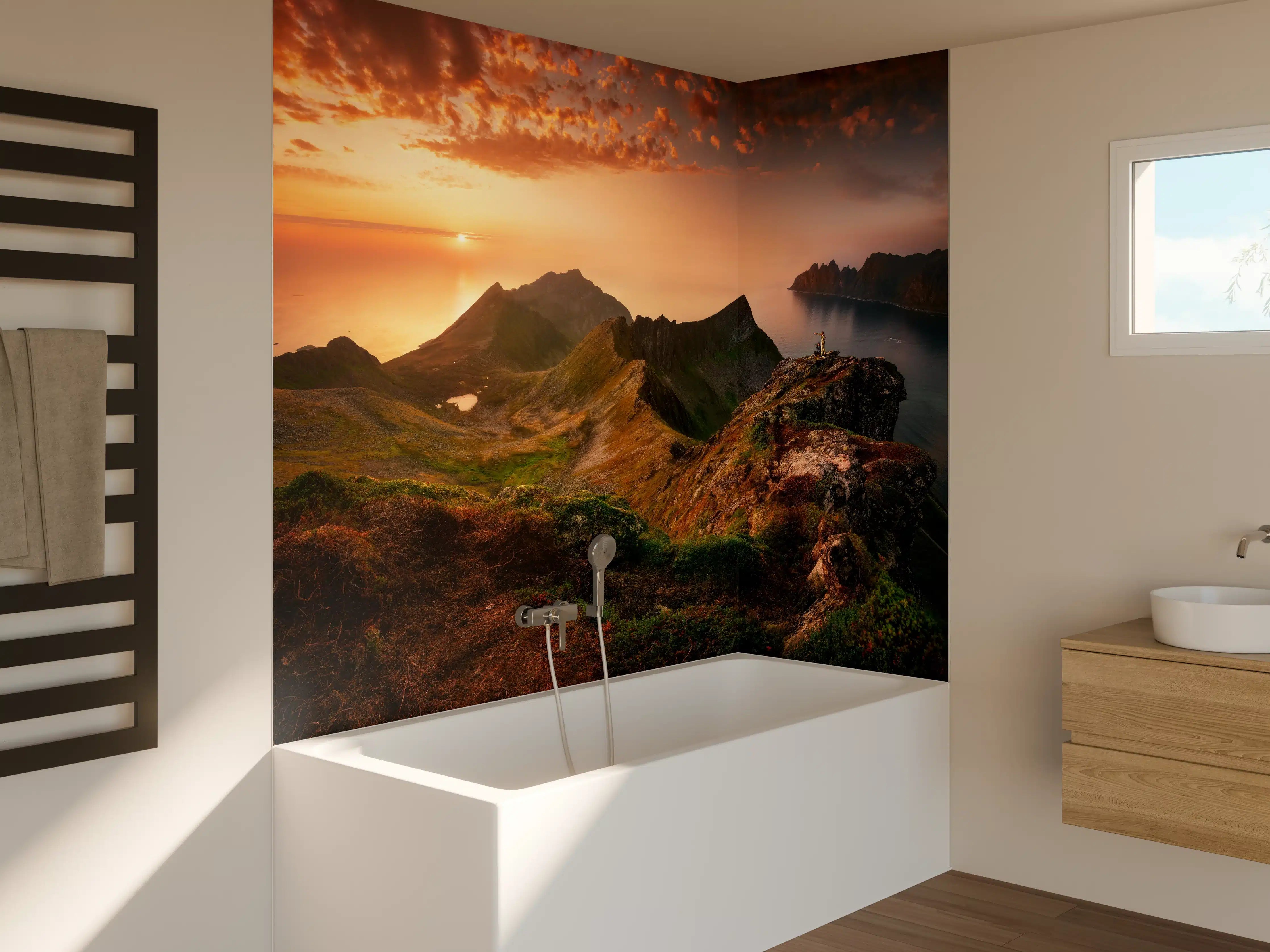 Badewannen-Rückwand - Sonnenuntergang auf der Insel Senja