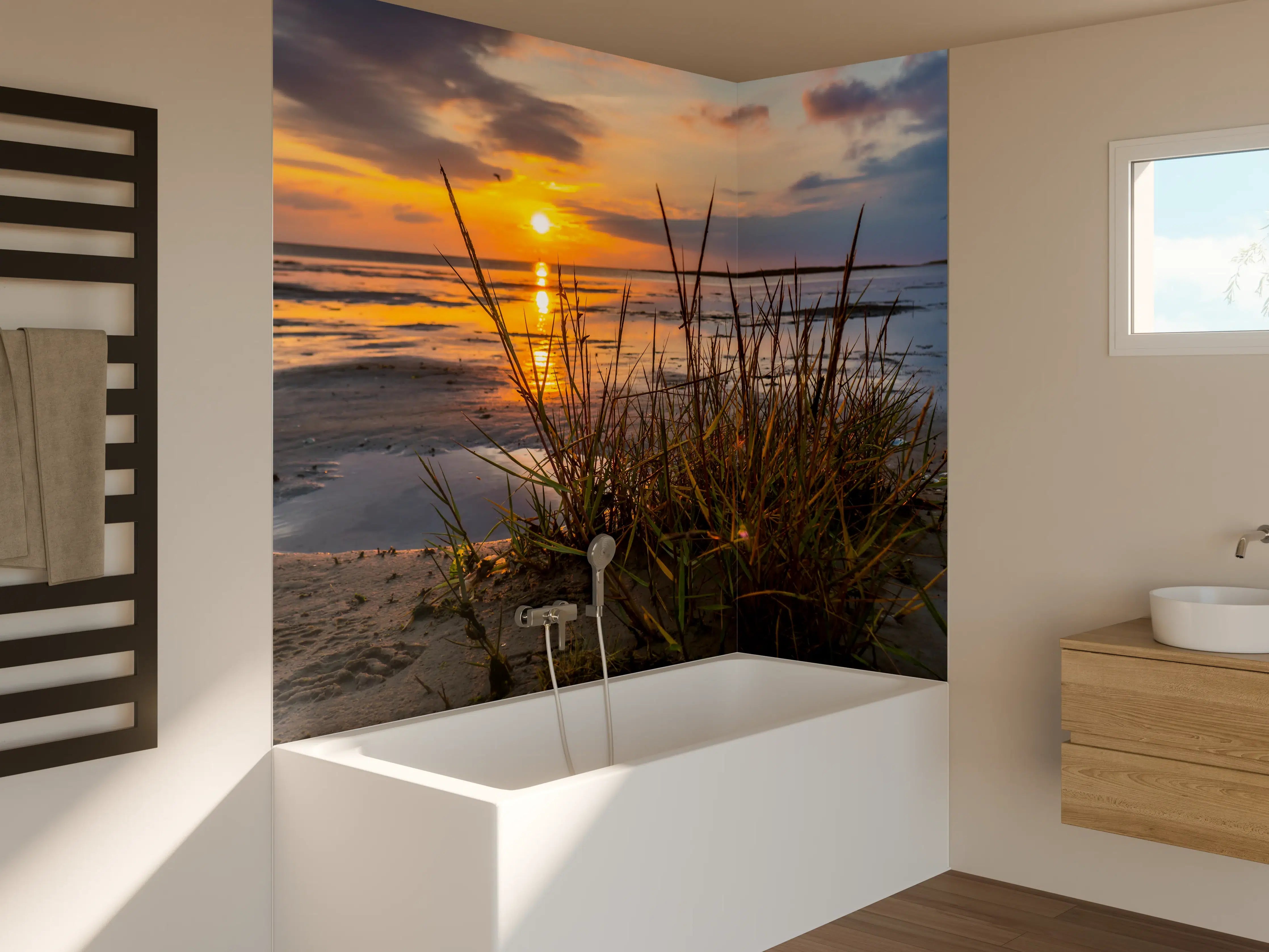 Badewannen-Rückwand - Sonnenuntergang im Wattenmeer an der Nordsee