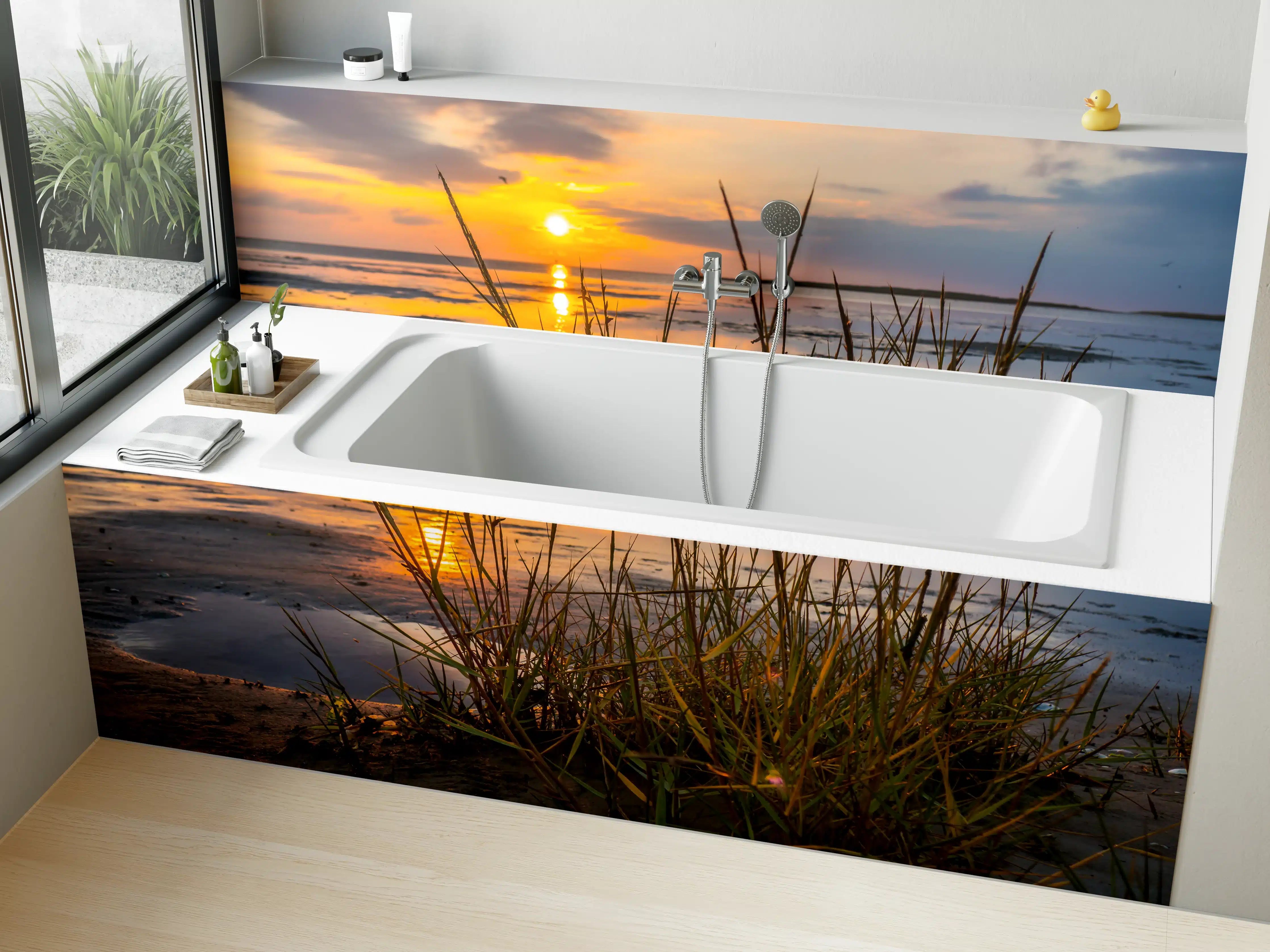 Badewannen-Rückwand - Sonnenuntergang im Wattenmeer an der Nordsee