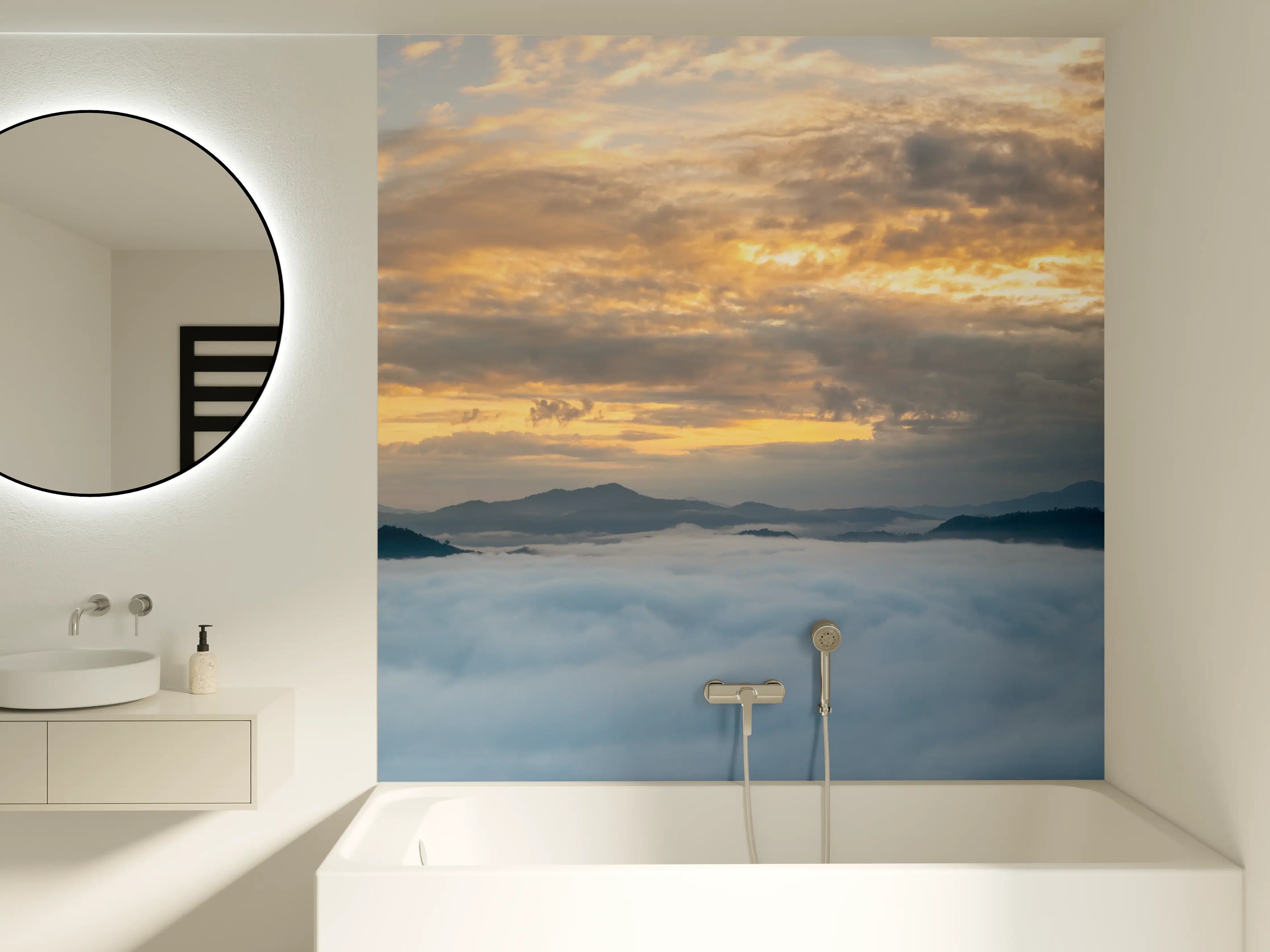 Badewannen-Rückwand - Sonnenuntergang über Wolkenmeer
