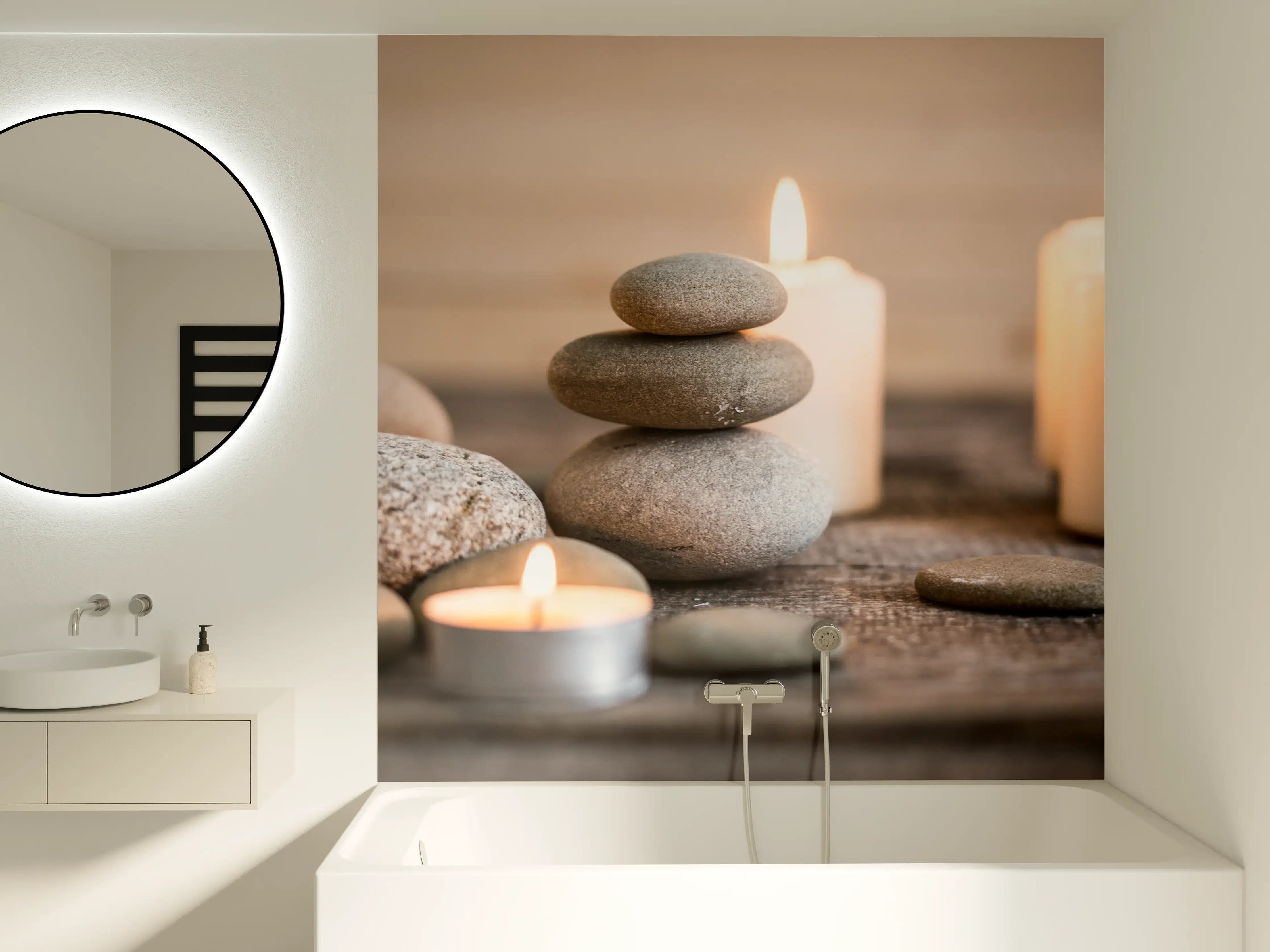 Badewannen-Rückwand - Spa-Stillleben mit Kerzen