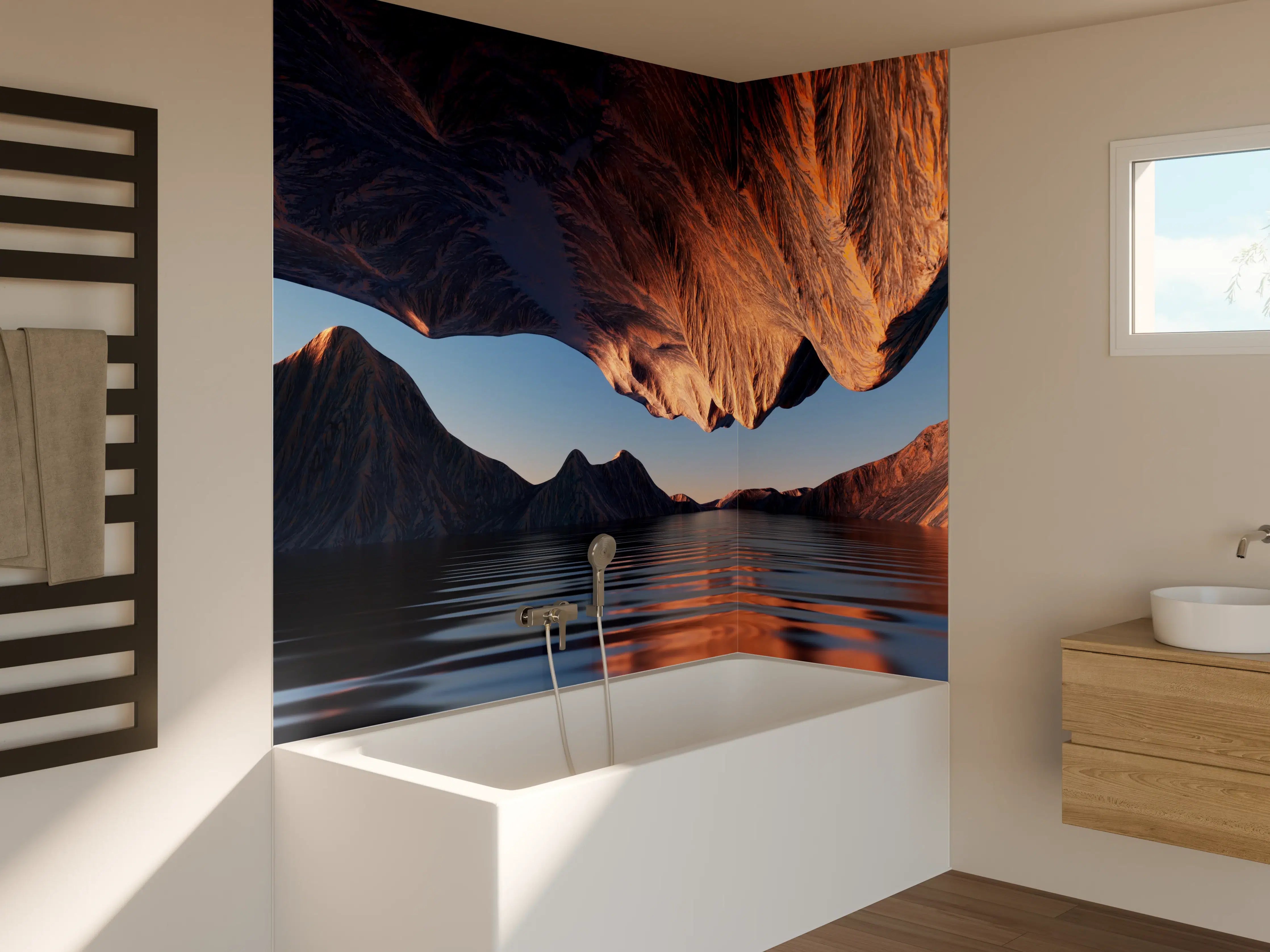 Badewannen-Rückwand - Spektakulärer Berg- und Wasserreflexionseindruck