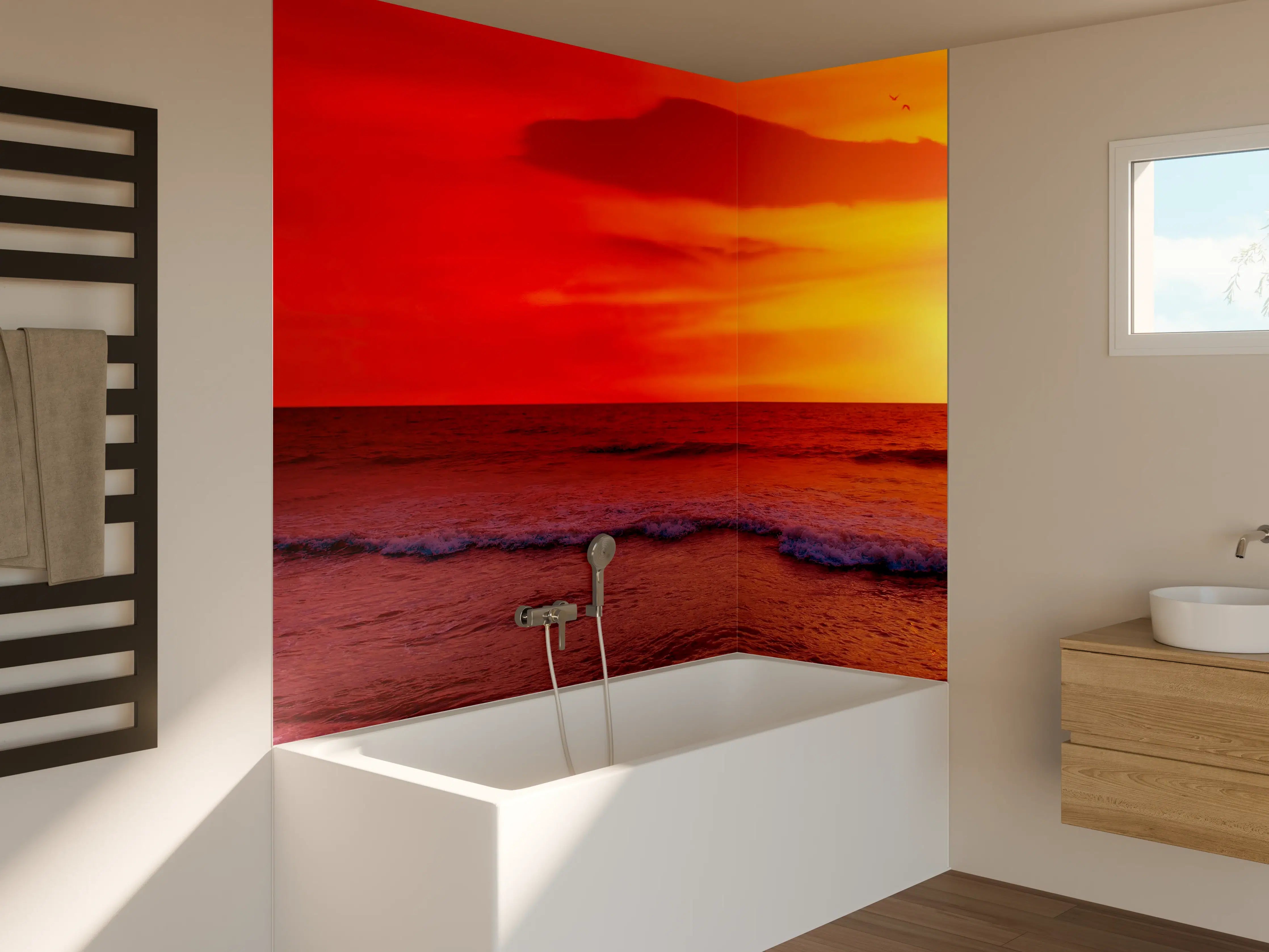 Badewannen-Rückwand - Spektakulärer Sonnenuntergang am Meer