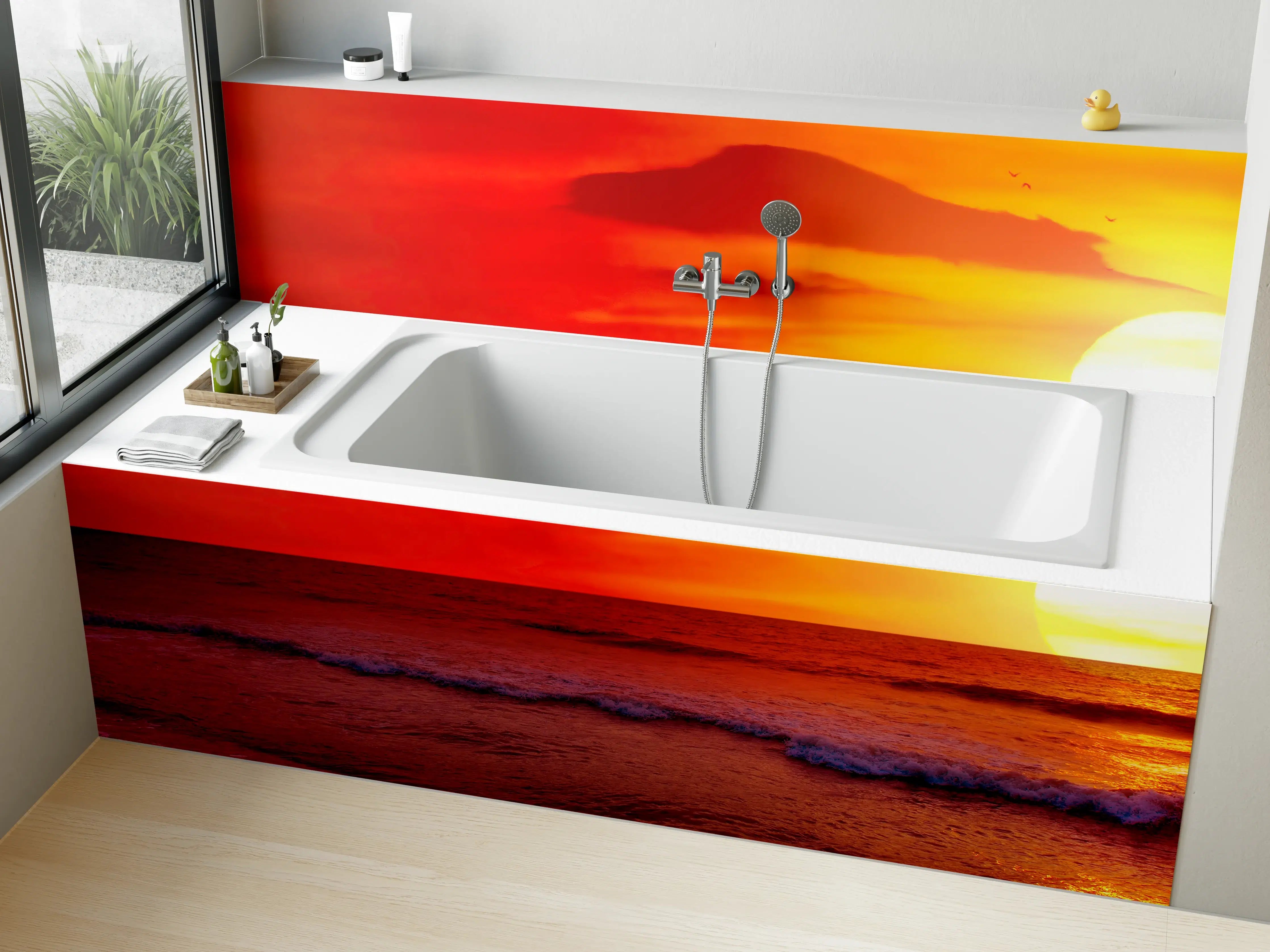Badewannen-Rückwand - Spektakulärer Sonnenuntergang am Meer