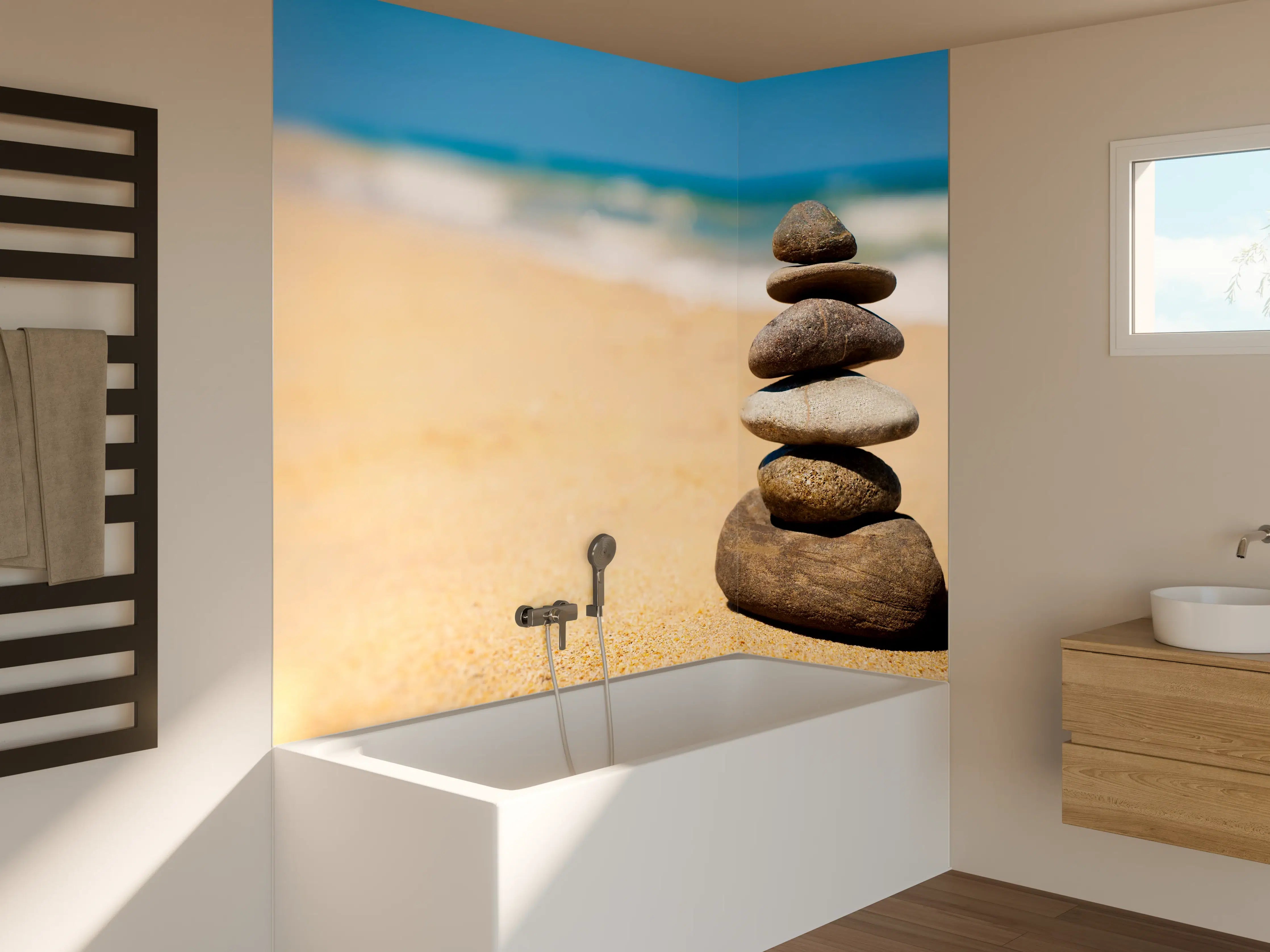 Badewannen-Rückwand - Steine Meditation Balance