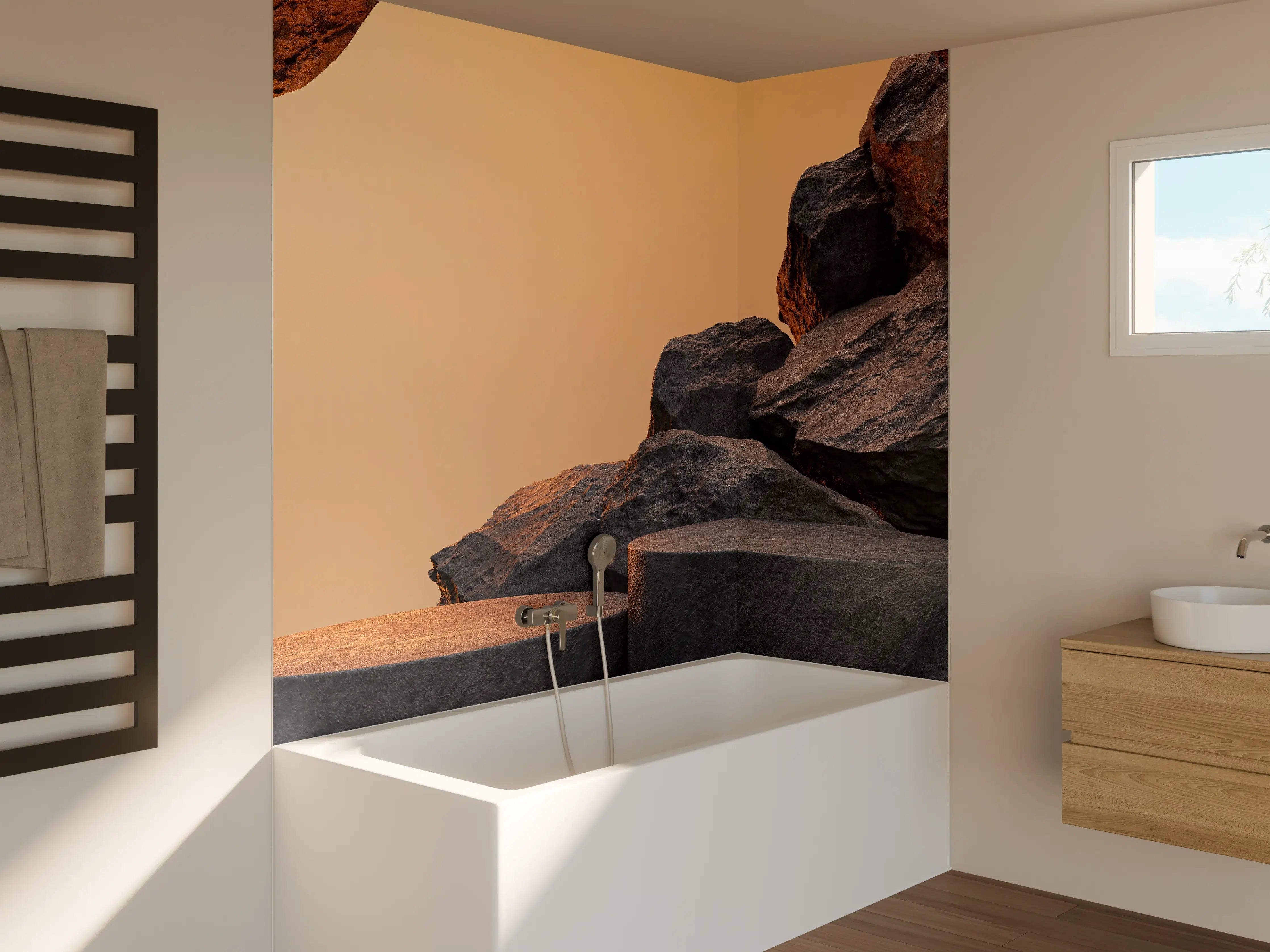 Badewannen-Rückwand - Steiniger Hintergrund - Grau