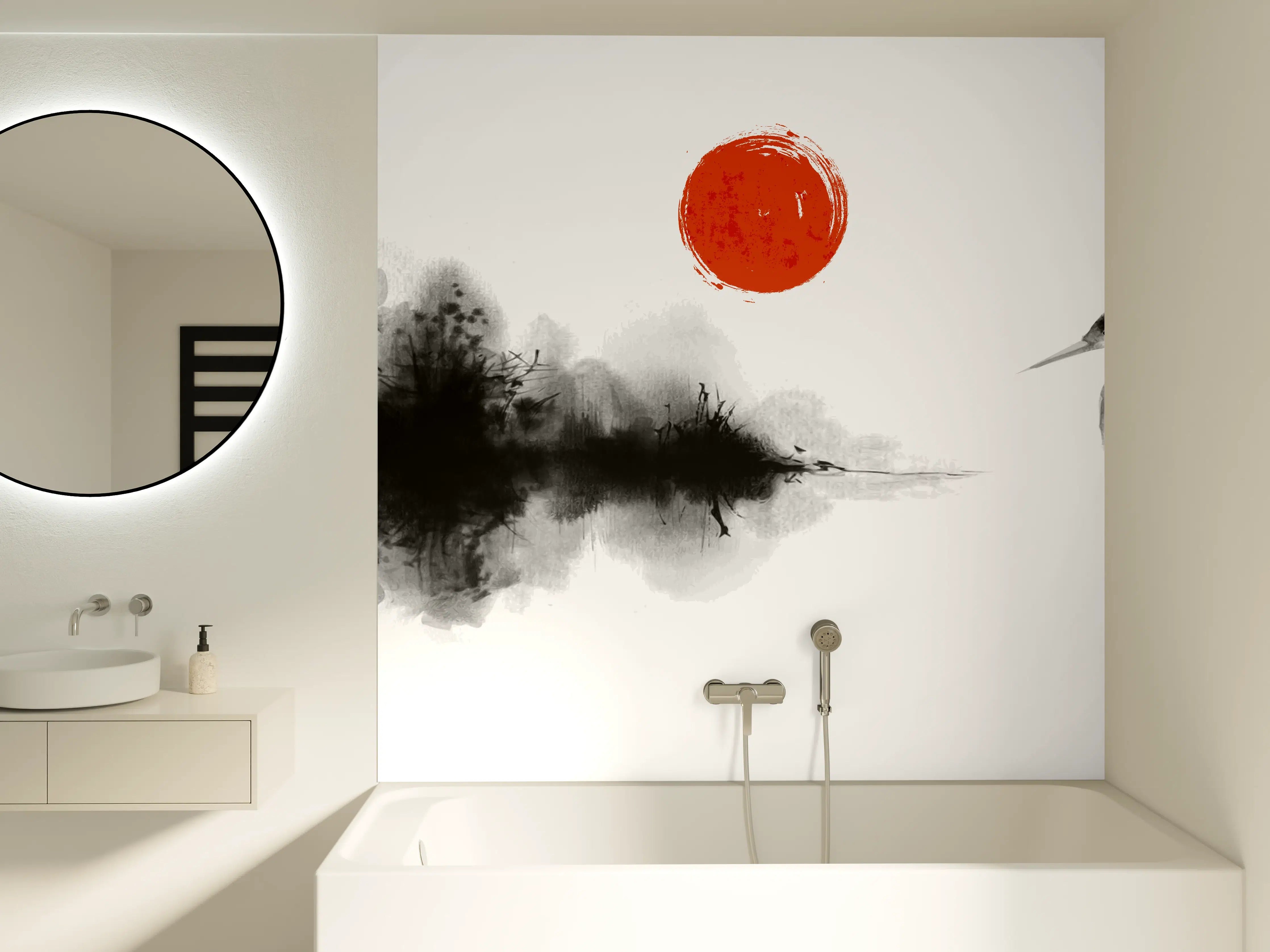 Badewannen-Rückwand - Stille Heron Tintenkunst