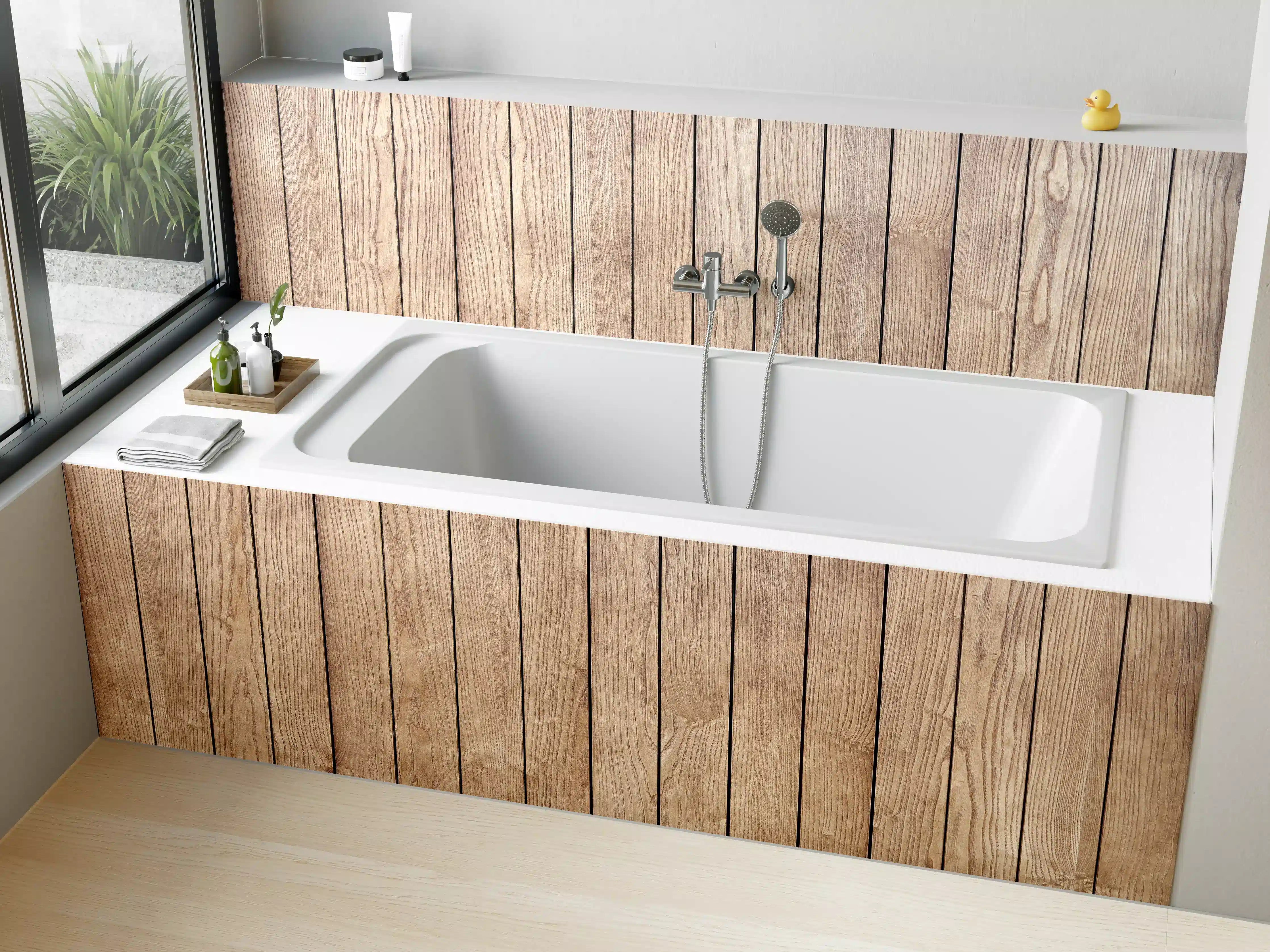 Badewannen-Rückwand - Stilvolle Eschenholzdielen