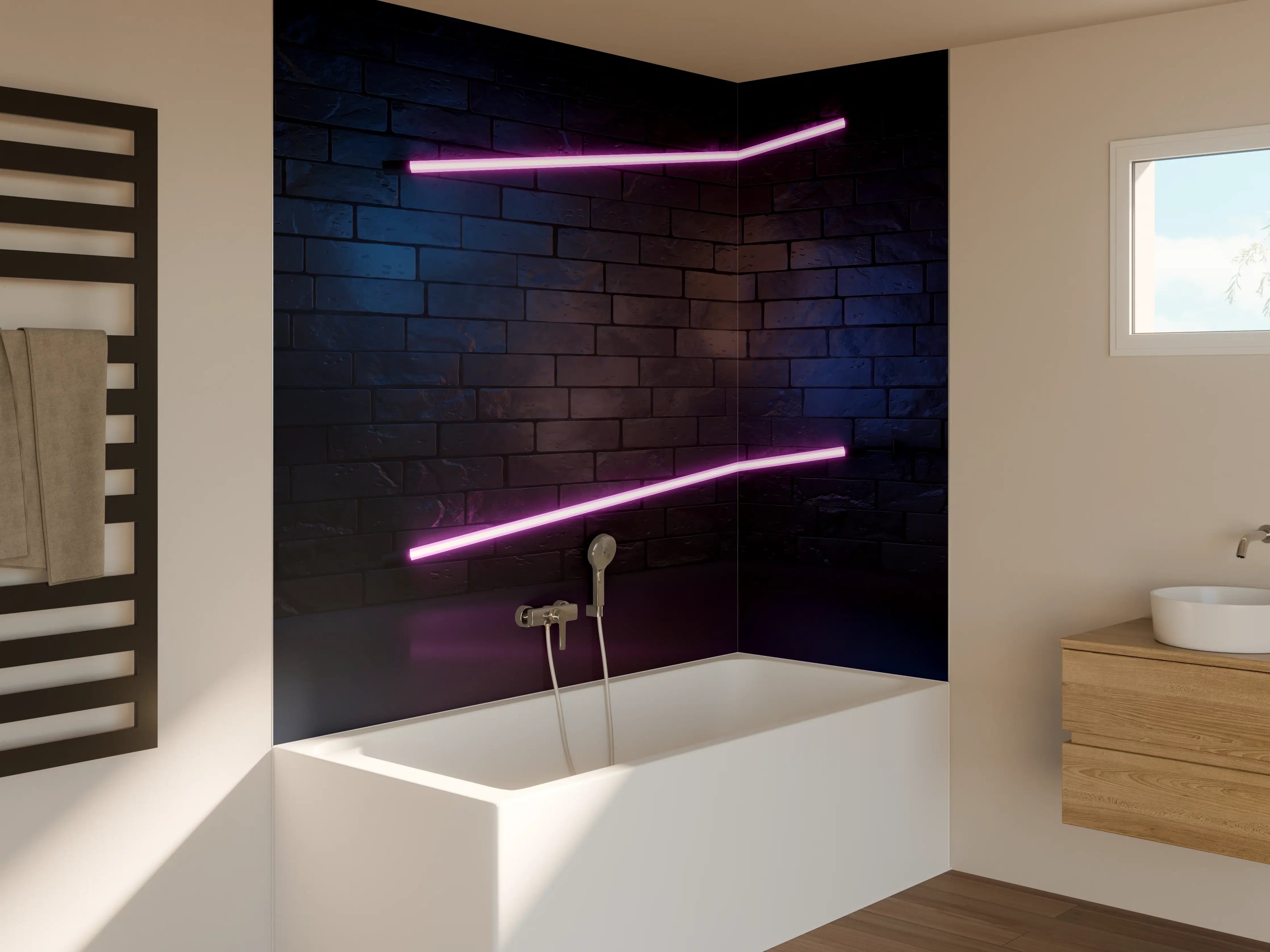 Badewannen-Rückwand - Stilvoller moderner lila Neonlichtrahmen