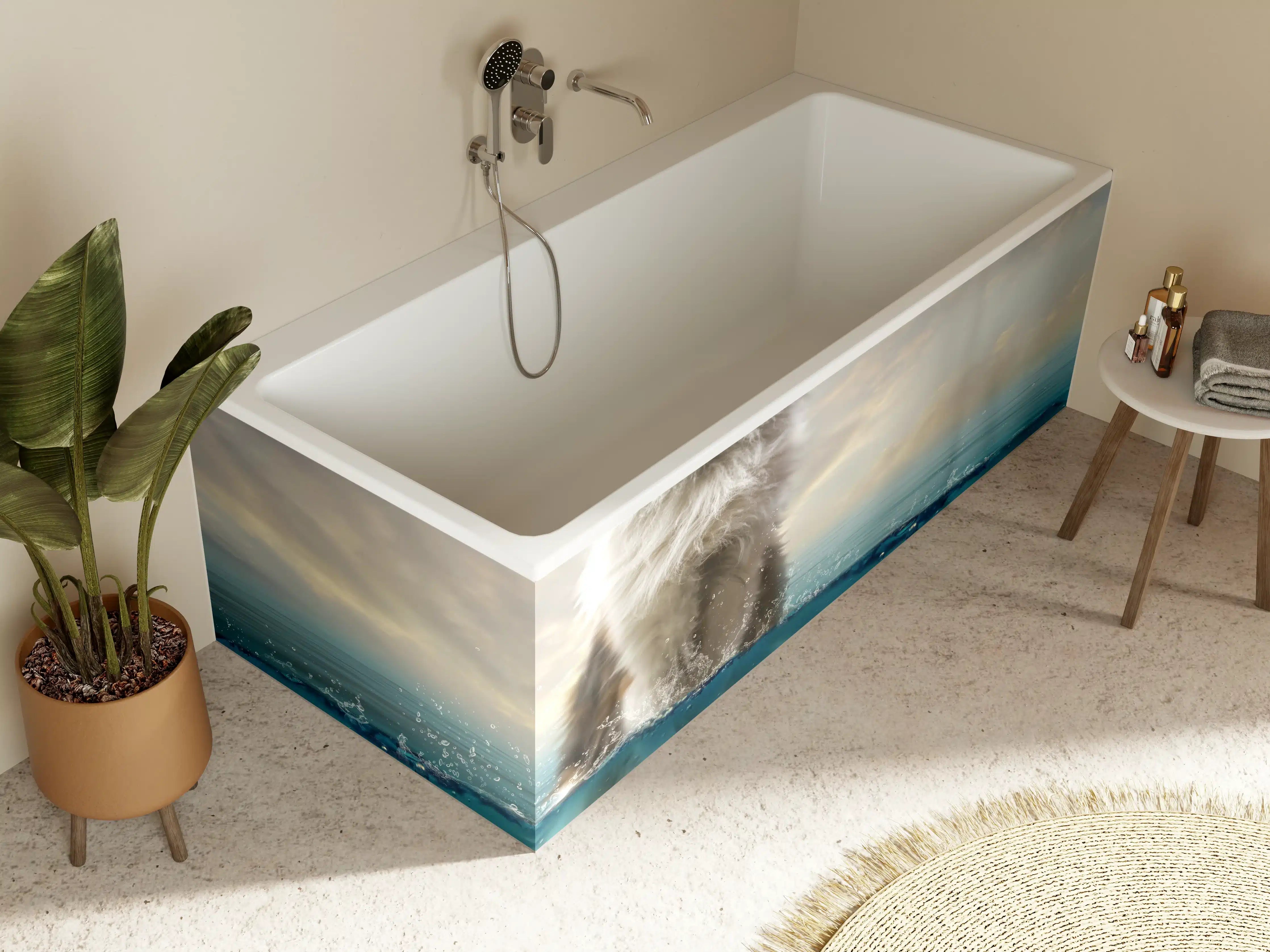Badewannen-Rückwand - Stolzer Shetland-Schäferhund im Wasser
