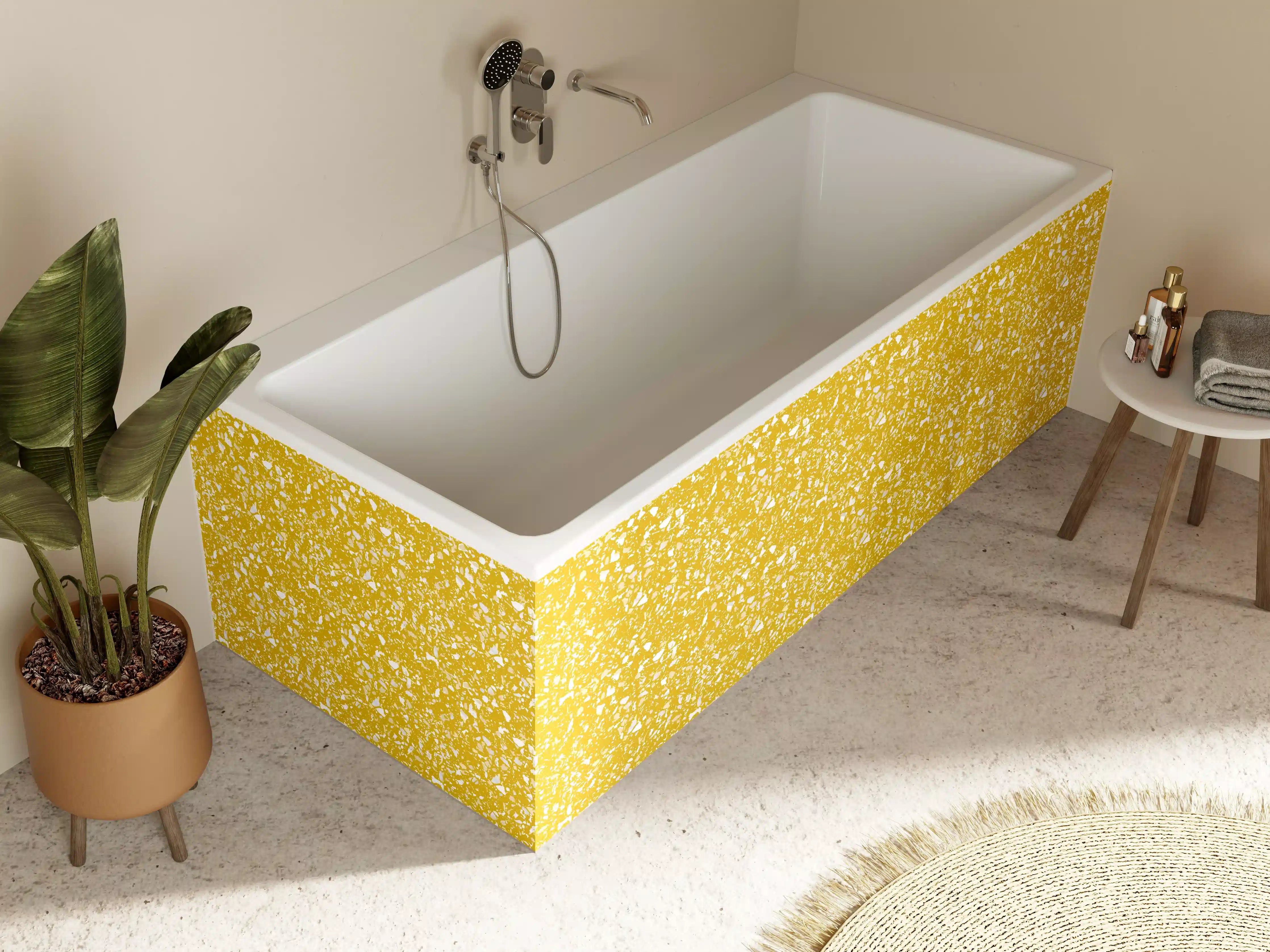 Badewannen-Rückwand - Strahlendes Gelb-Weiße Marmor-Textur