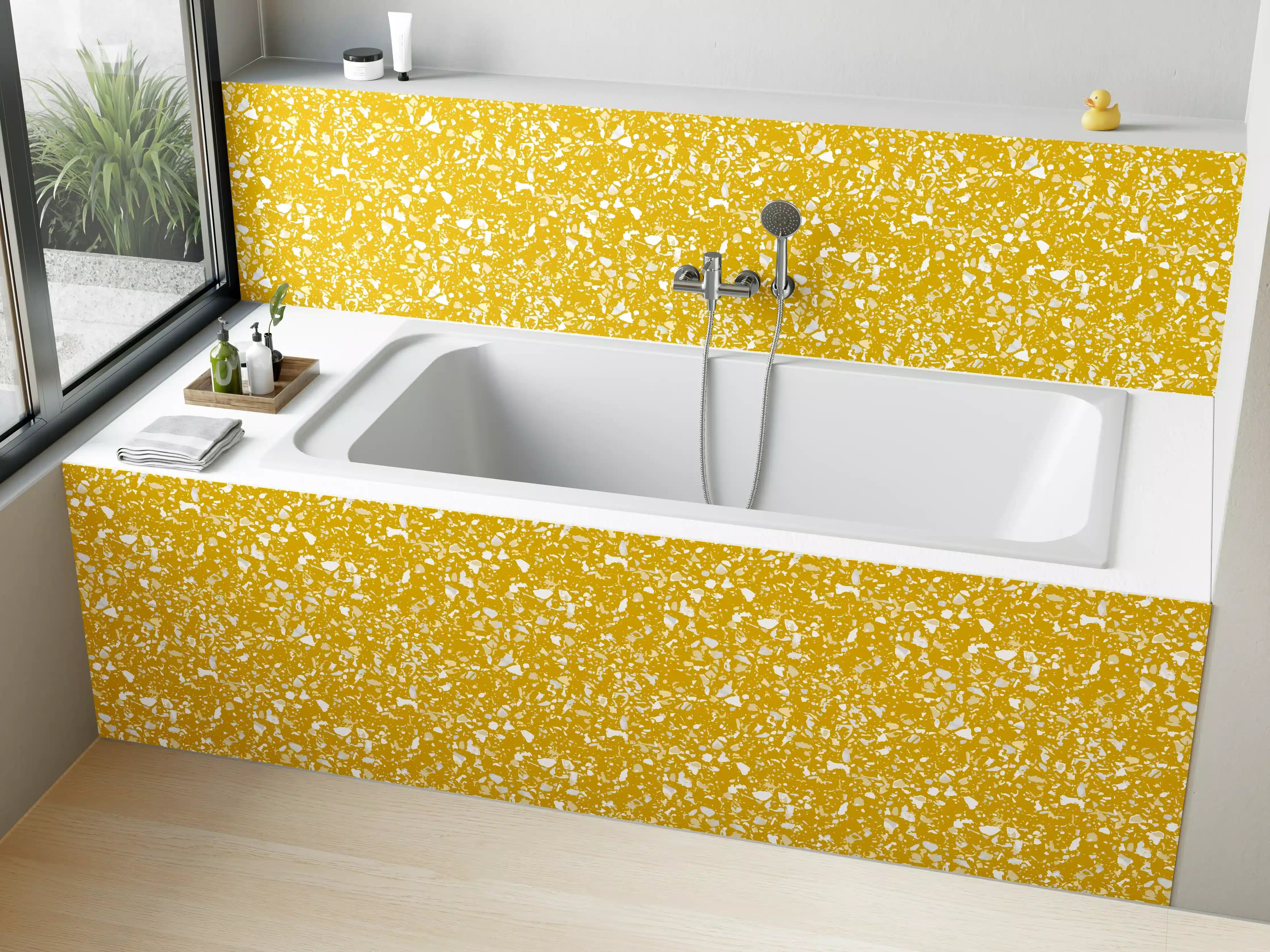 Badewannen-Rückwand - Strahlendes Gelb-Weiße Marmor-Textur