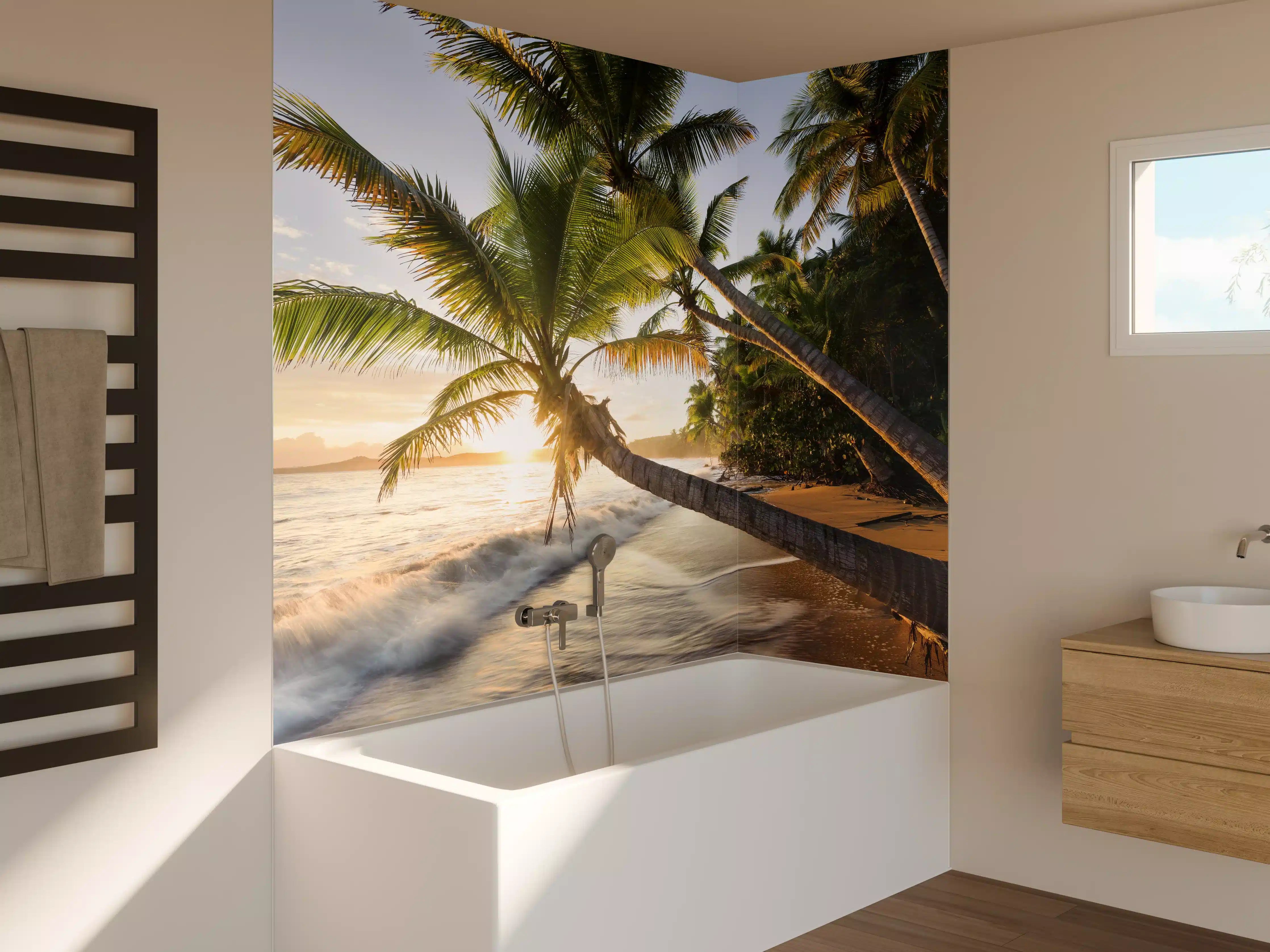 Badewannen-Rückwand - Strand in der Karibik bei Sonnenuntergang