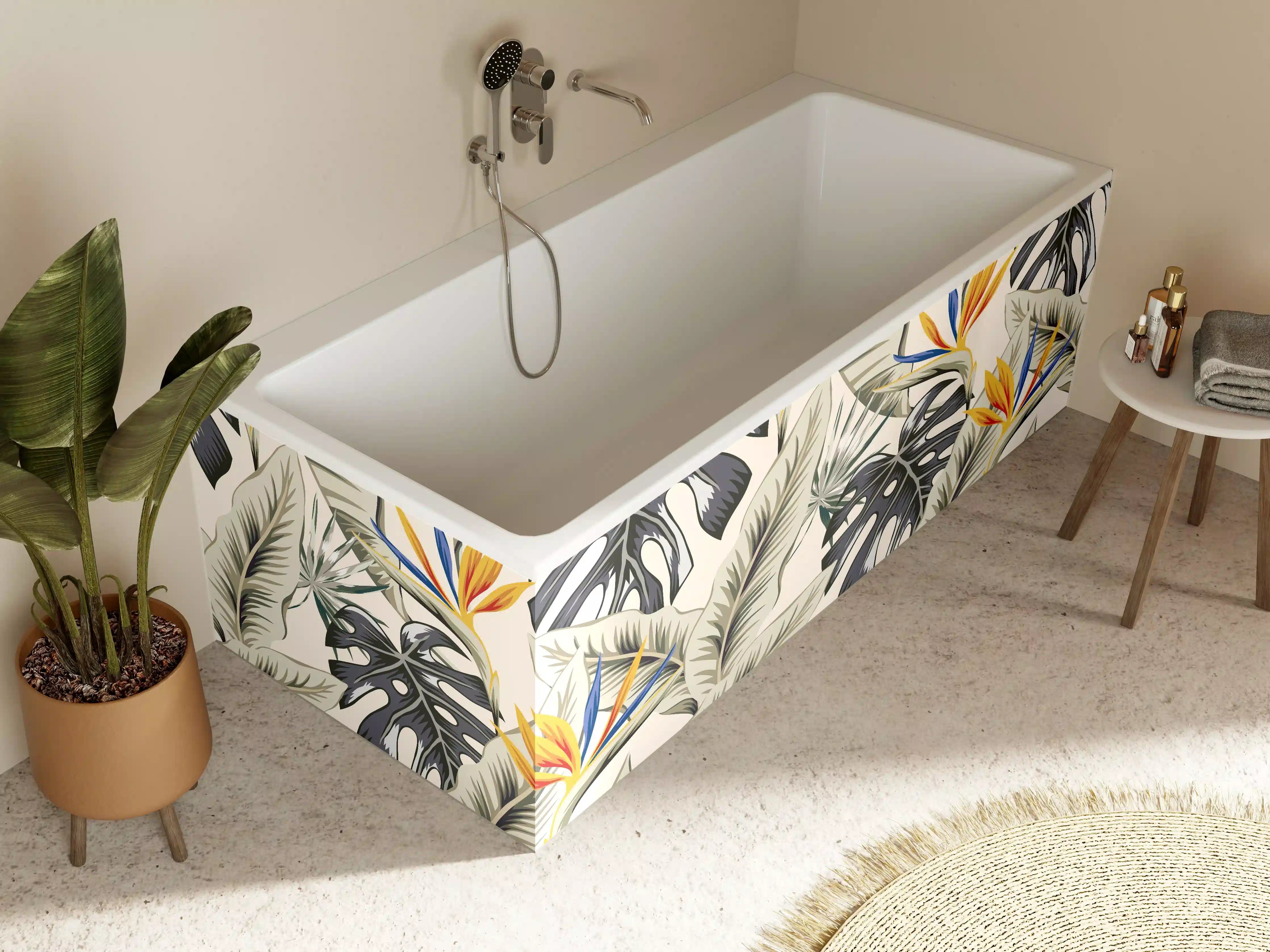 Badewannen-Rückwand - Strelitzia Tropenblätter Beige-Orange