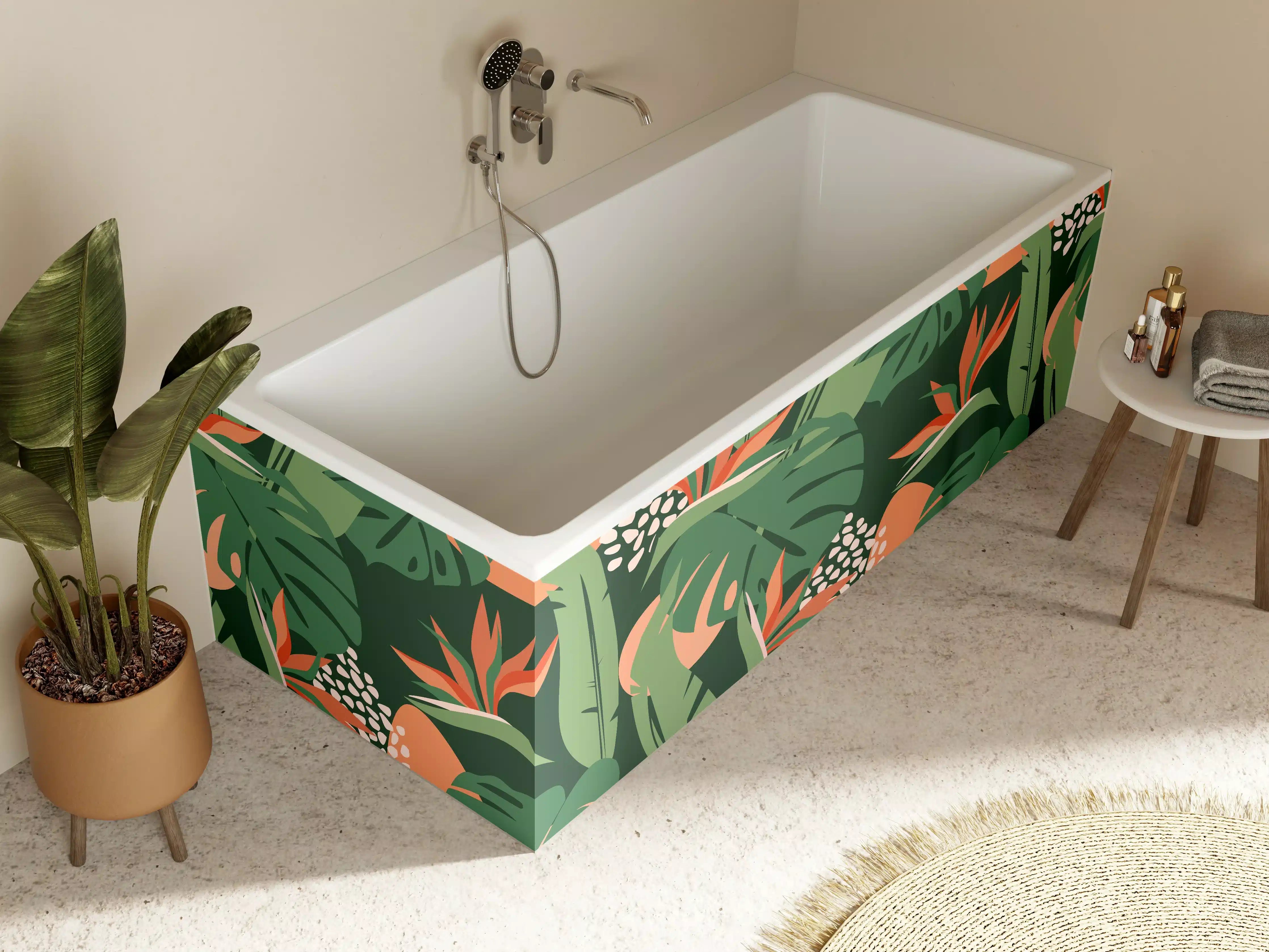 Badewannen-Rückwand - Strelitzia Tropenblatt Grün-Orange