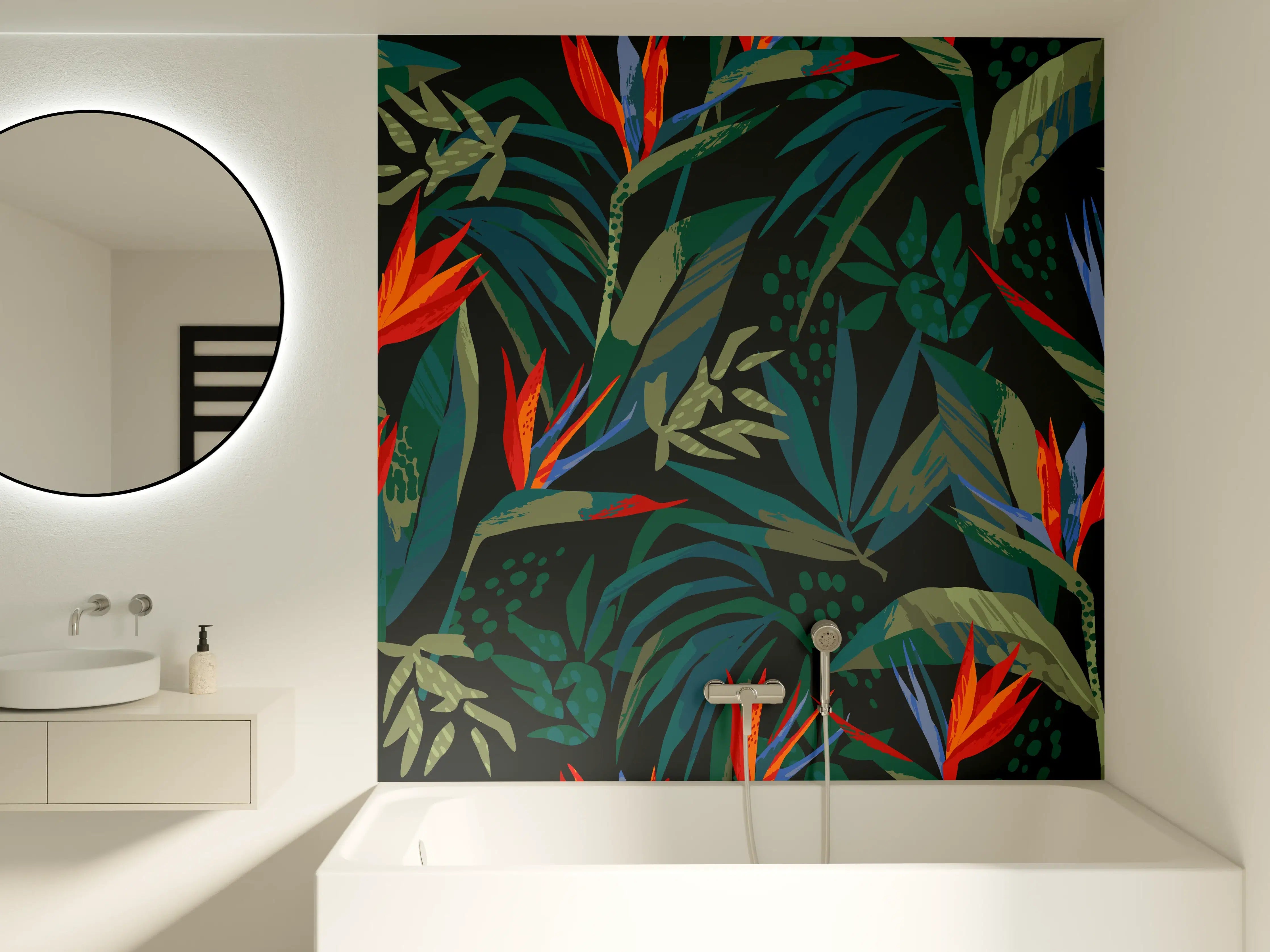 Badewannen-Rückwand - Strelitzia Tropenwald-Motiv