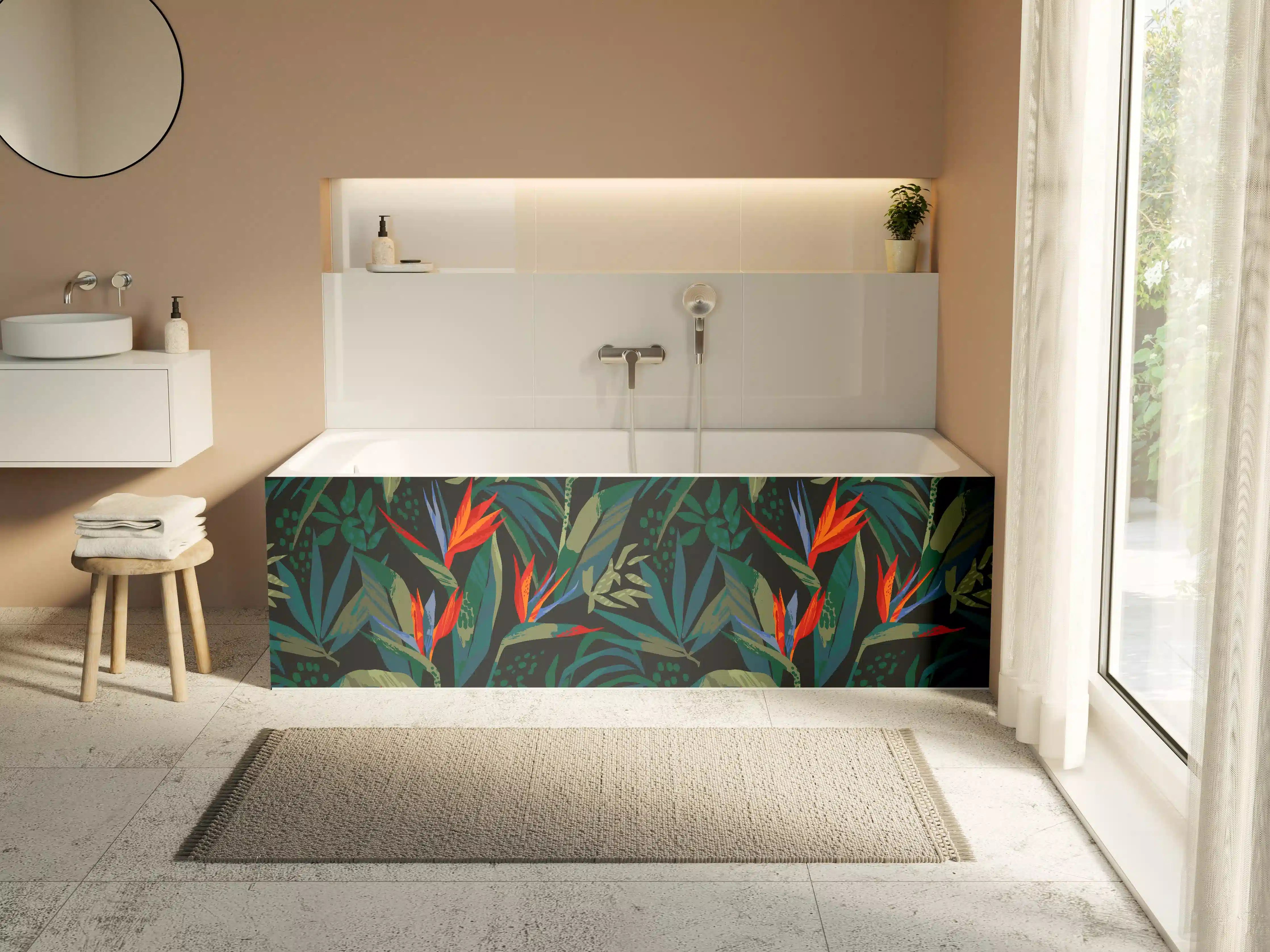 Badewannen-Rückwand - Strelitzia Tropenwald-Motiv