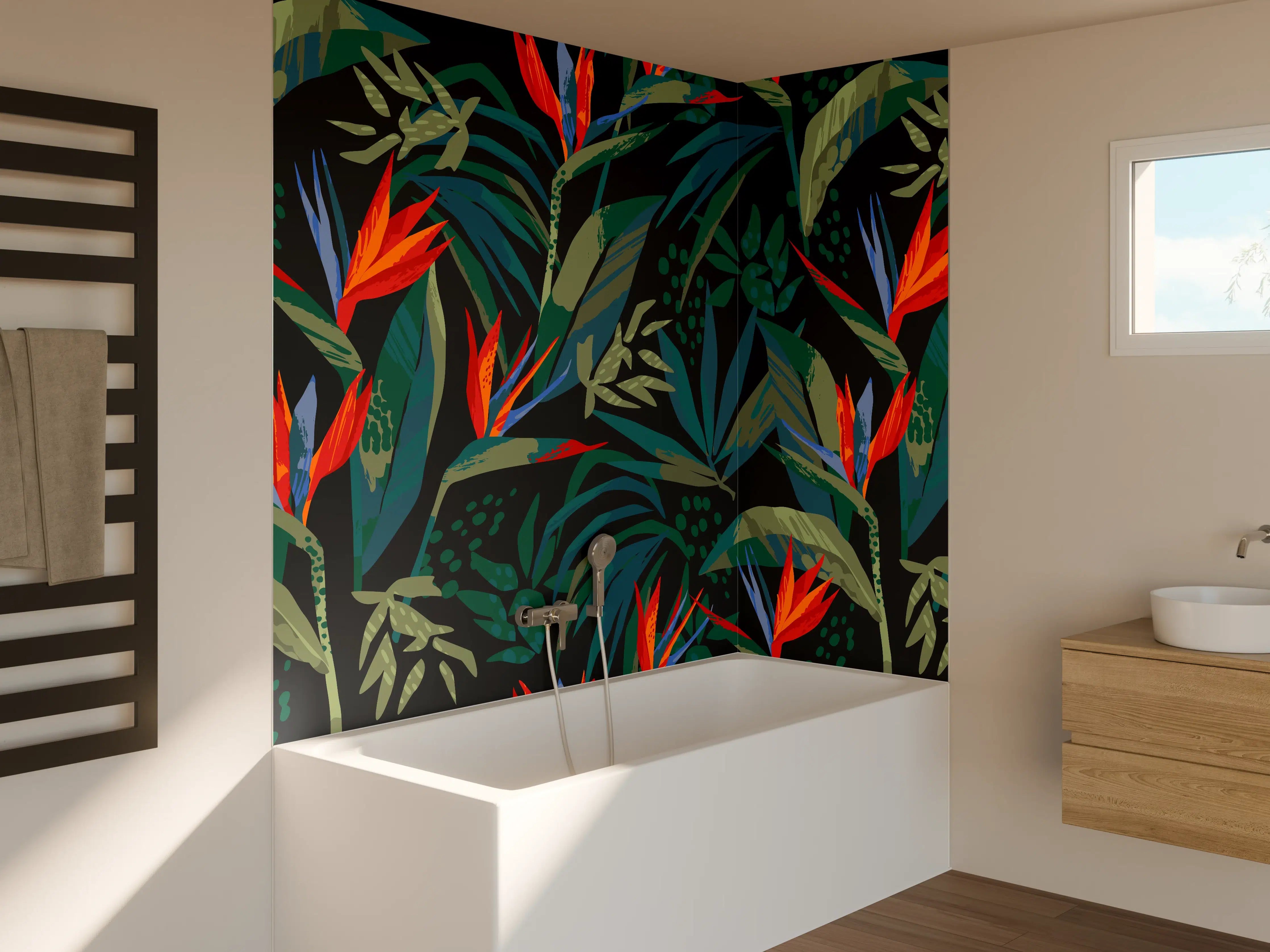Badewannen-Rückwand - Strelitzia Tropenwald-Motiv