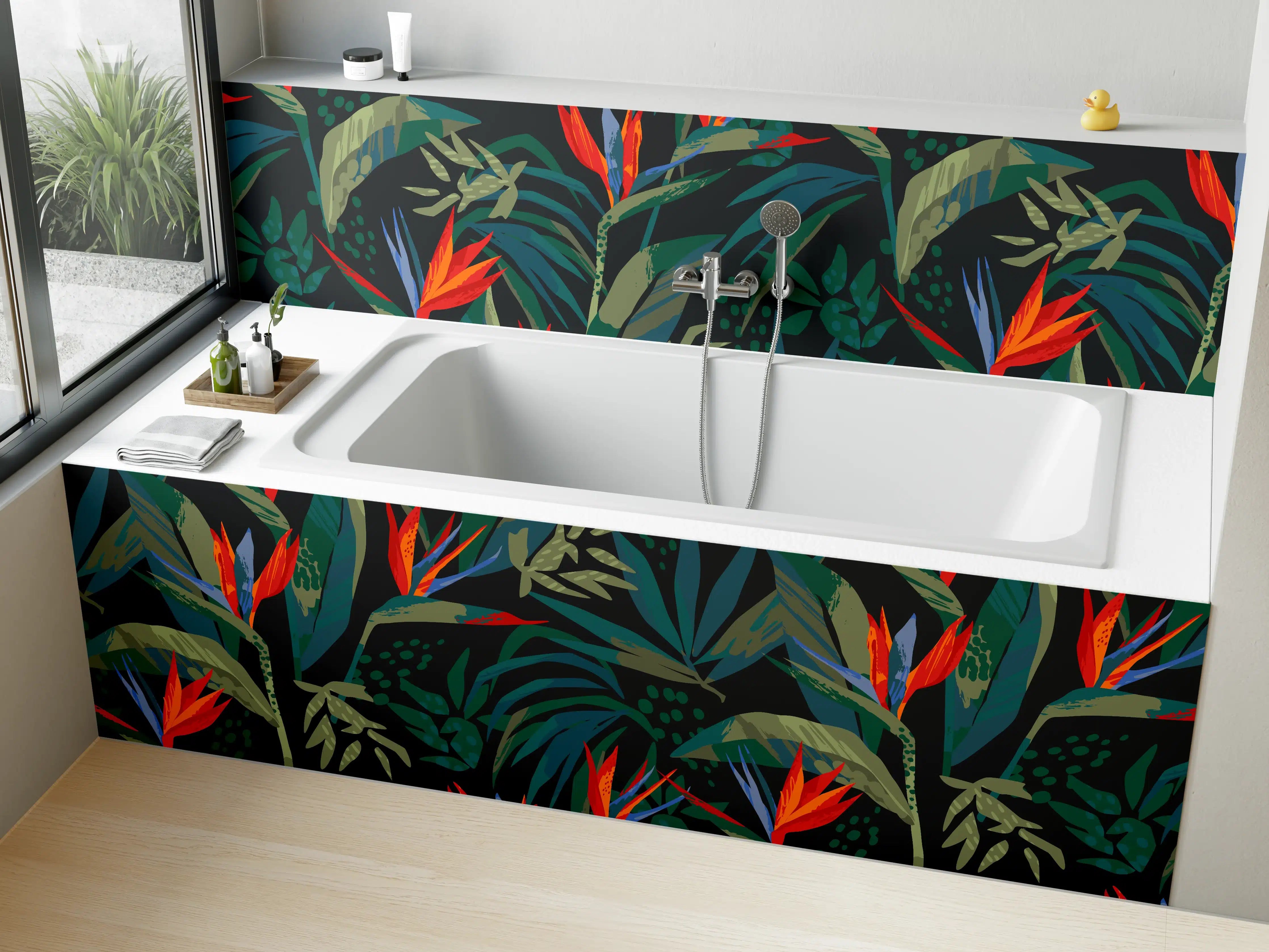 Badewannen-Rückwand - Strelitzia Tropenwald-Motiv