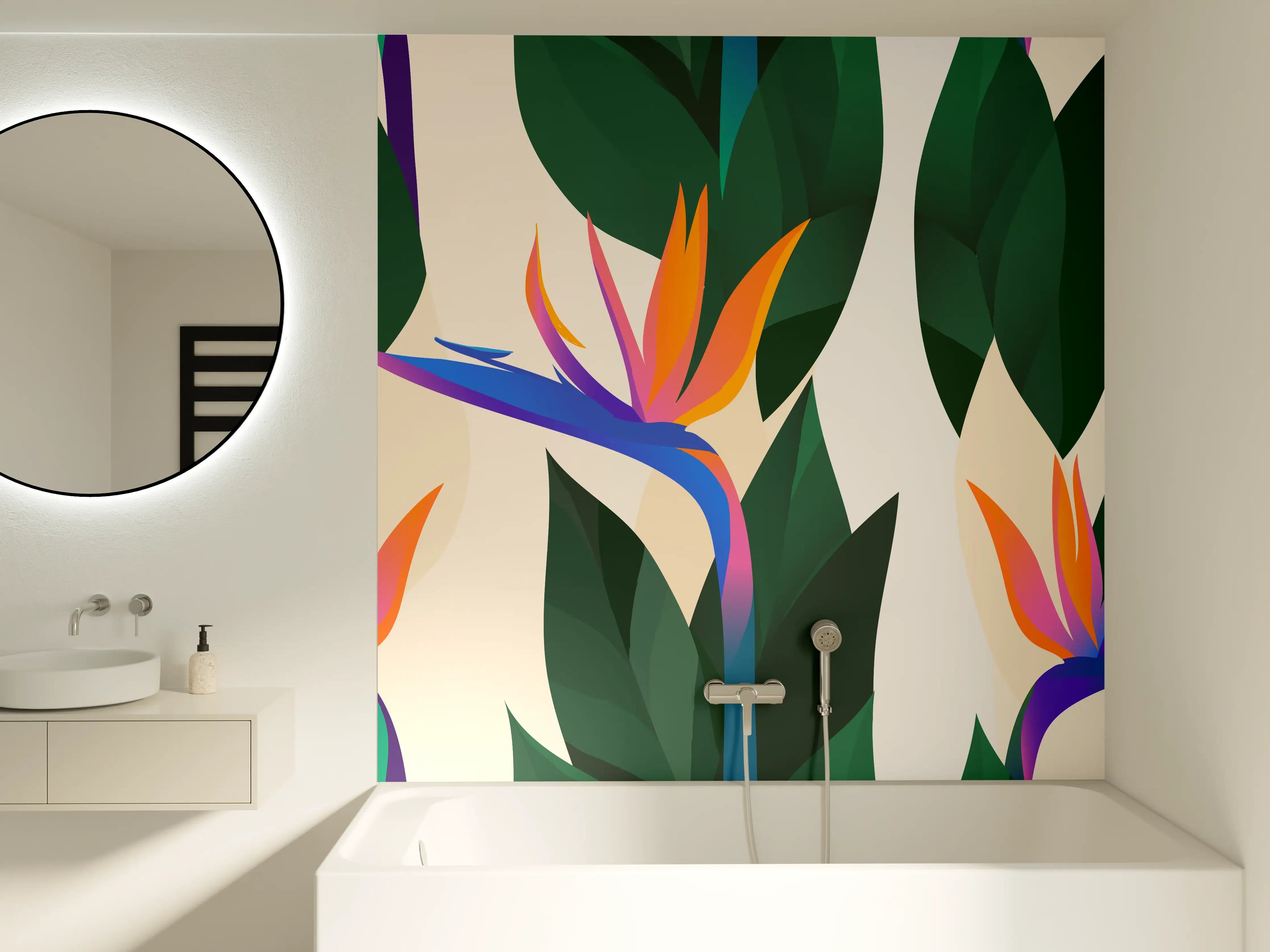 Badewannen-Rückwand - Strelitzia Tropic Blumenmuster