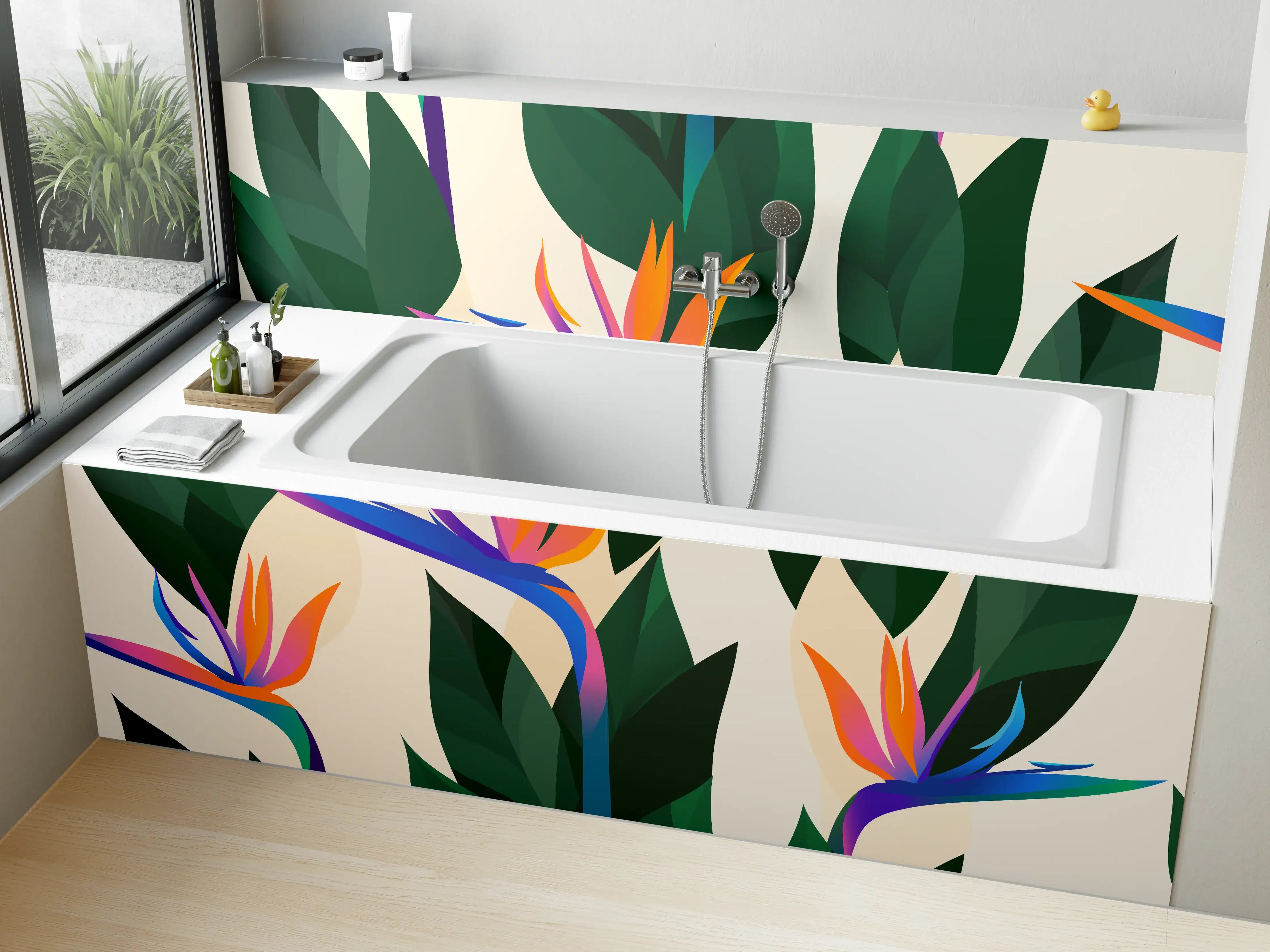 Badewannen-Rückwand - Strelitzia Tropic Blumenmuster