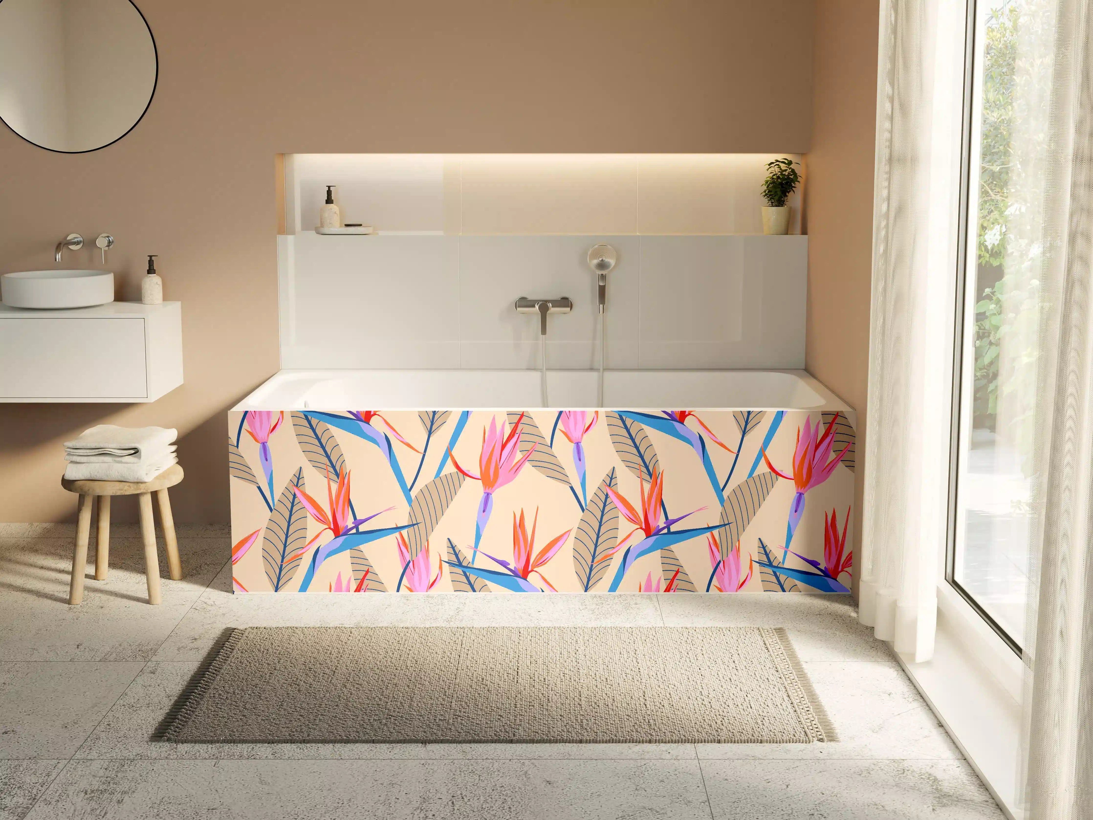 Badewannen-Rückwand - Strelitzia Tropic Rosa-Beige
