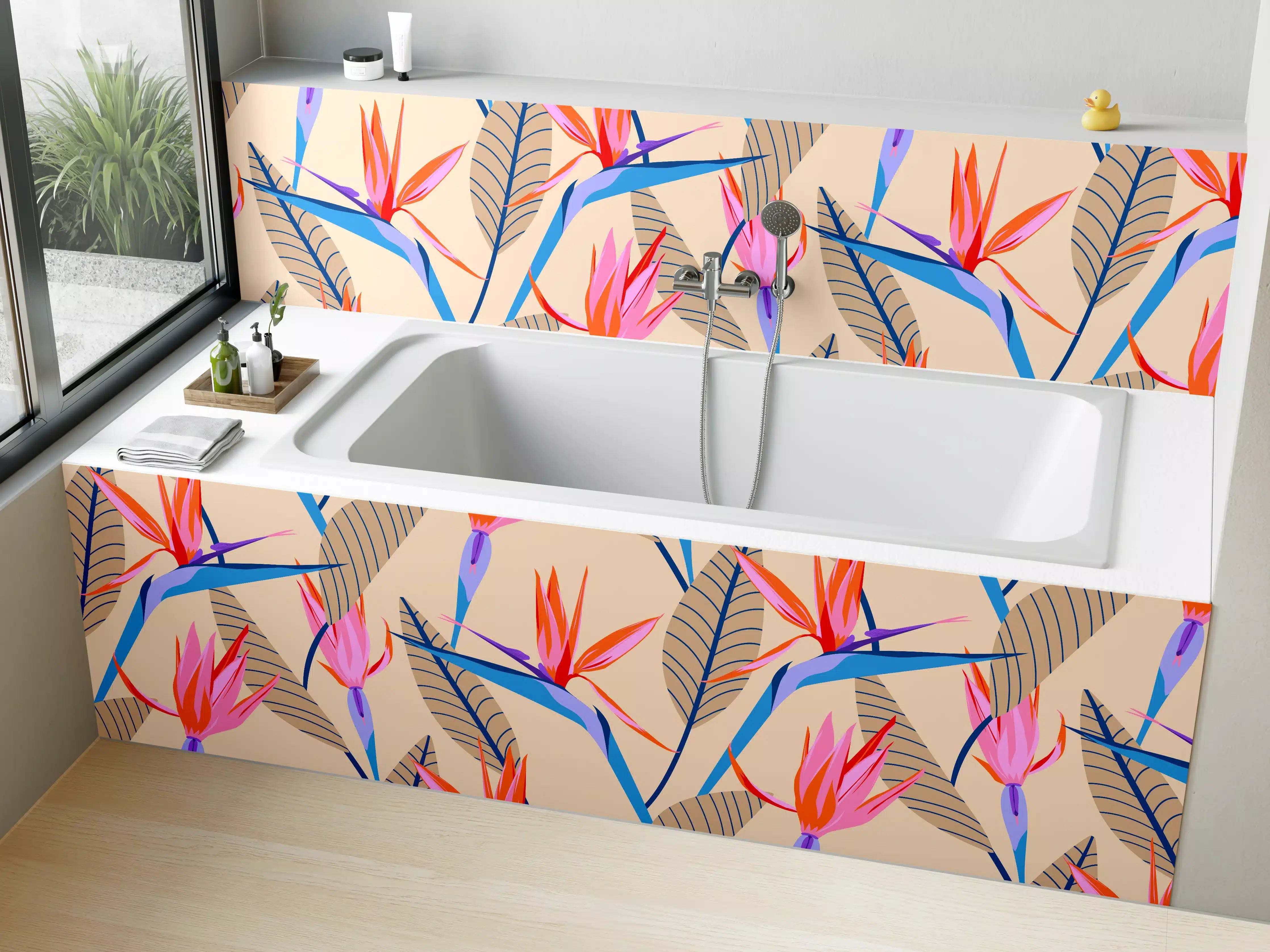 Badewannen-Rückwand - Strelitzia Tropic Rosa-Beige