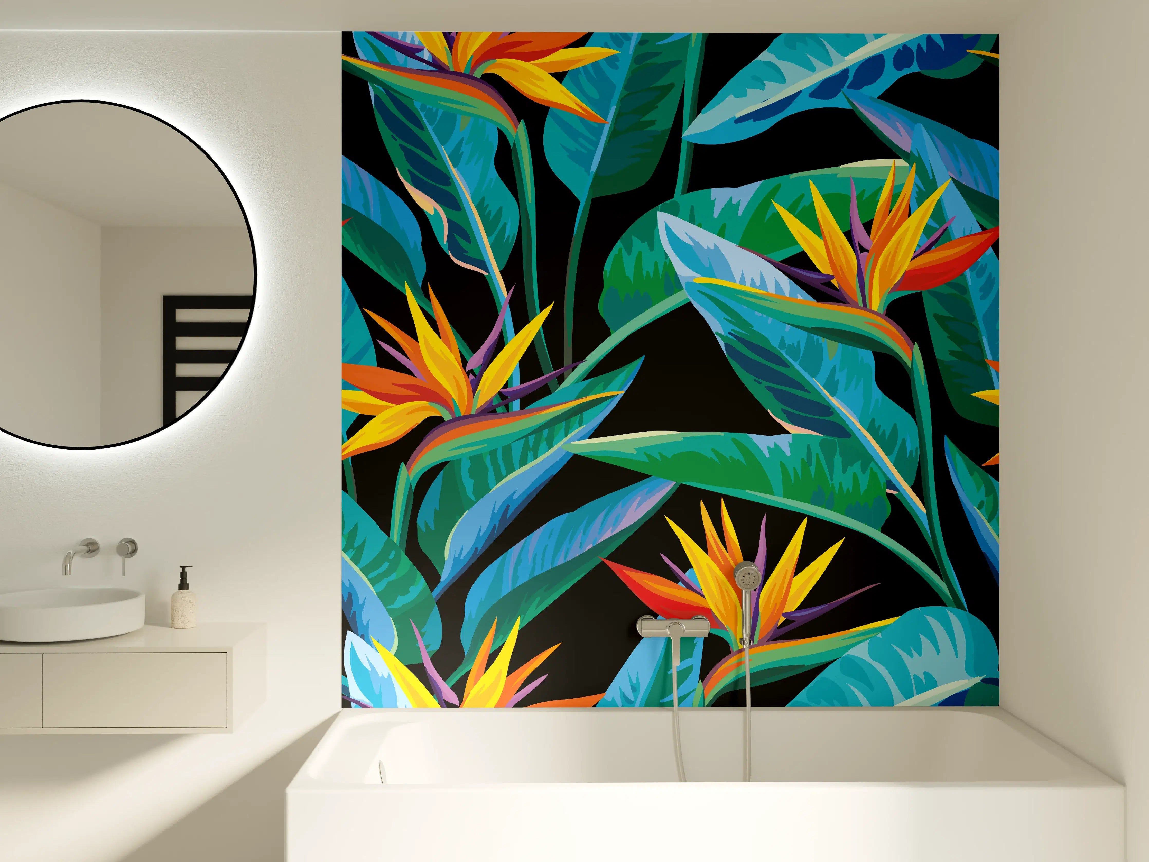 Badewannen-Rückwand - Strelitzia Tropic Schwarz-Exotik