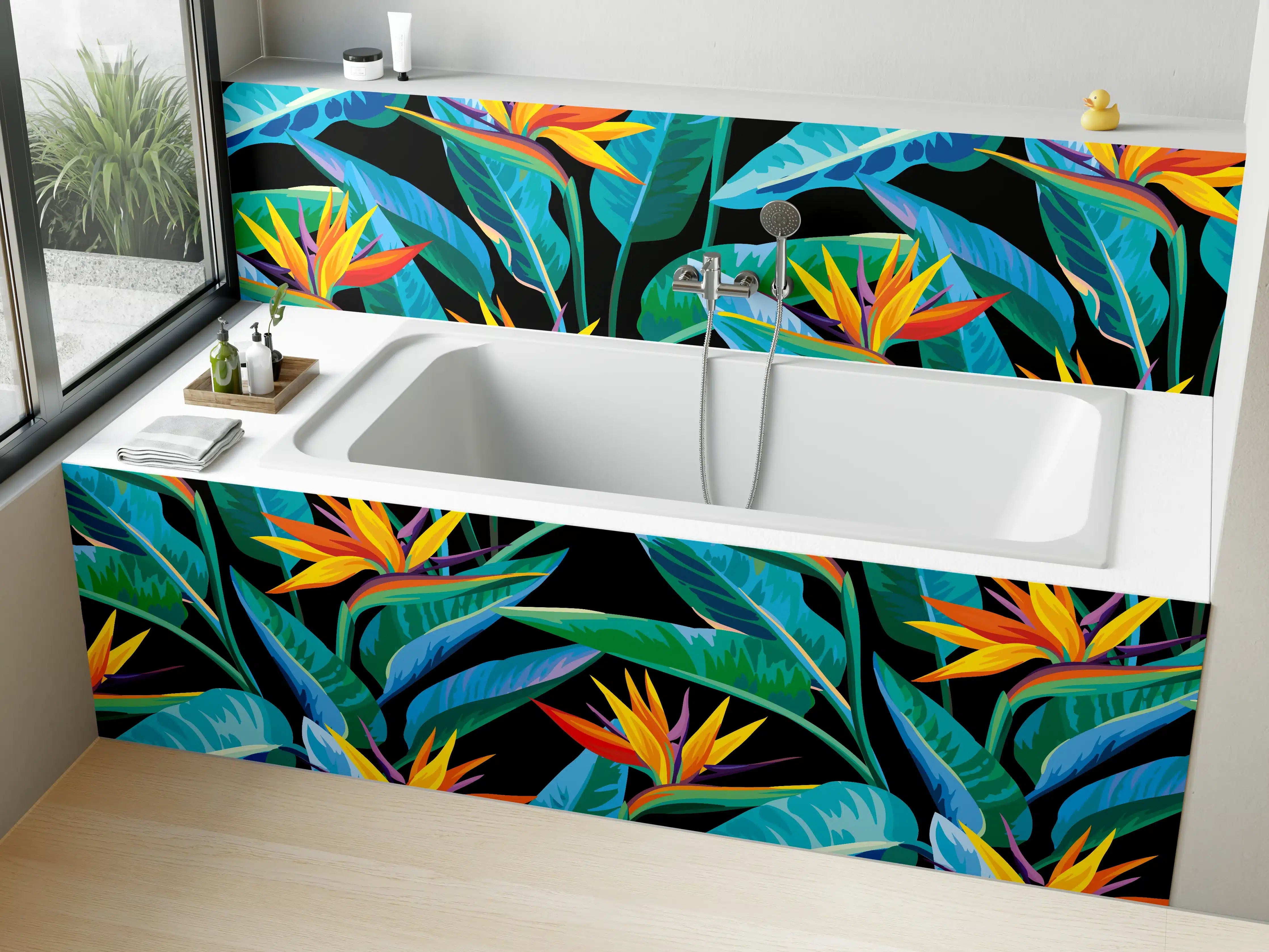 Badewannen-Rückwand - Strelitzia Tropic Schwarz-Exotik
