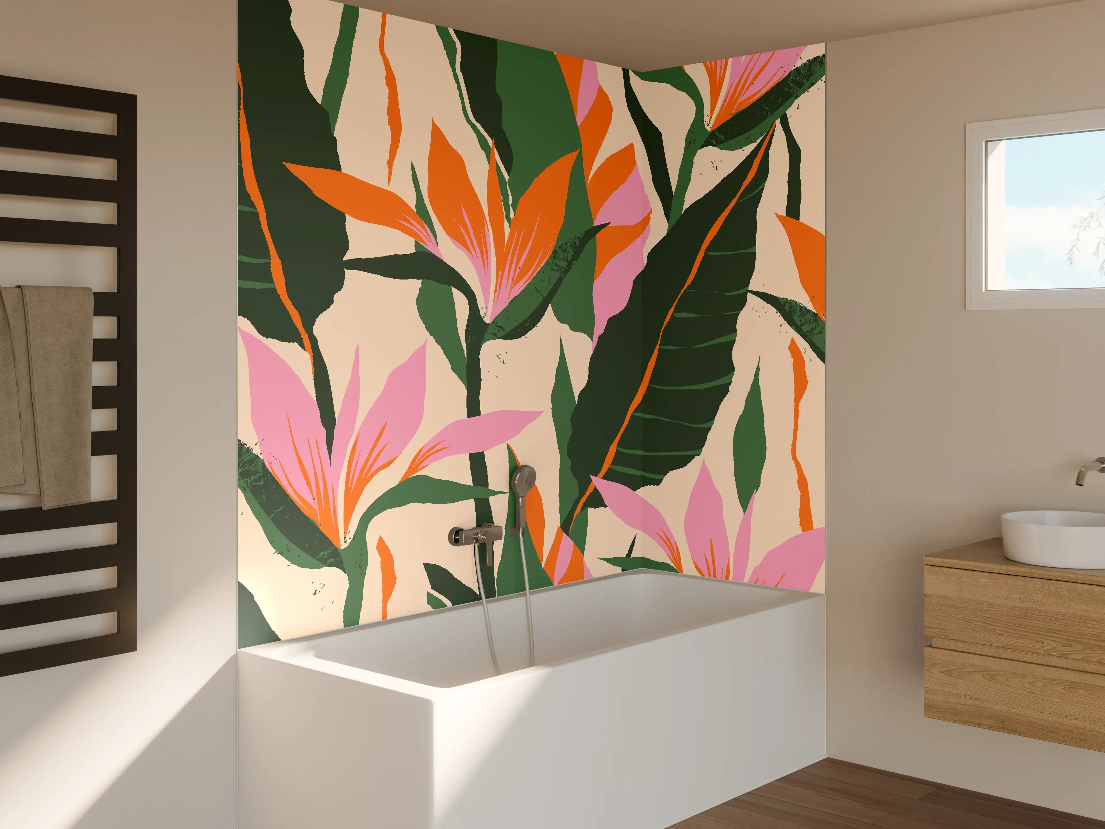 Badewannen-Rückwand - Strelitzia Tropische Blütenornamente