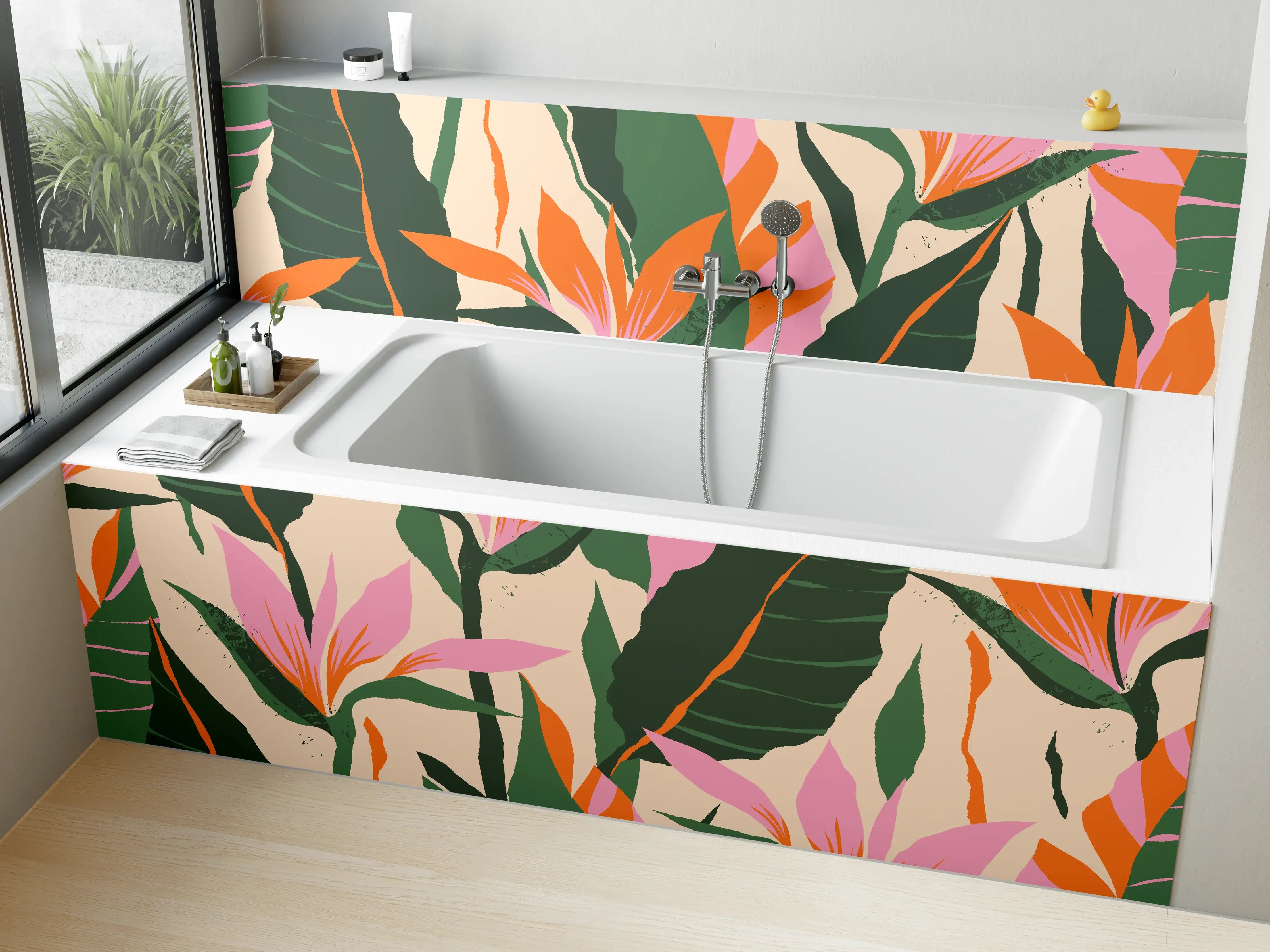 Badewannen-Rückwand - Strelitzia Tropische Blütenornamente