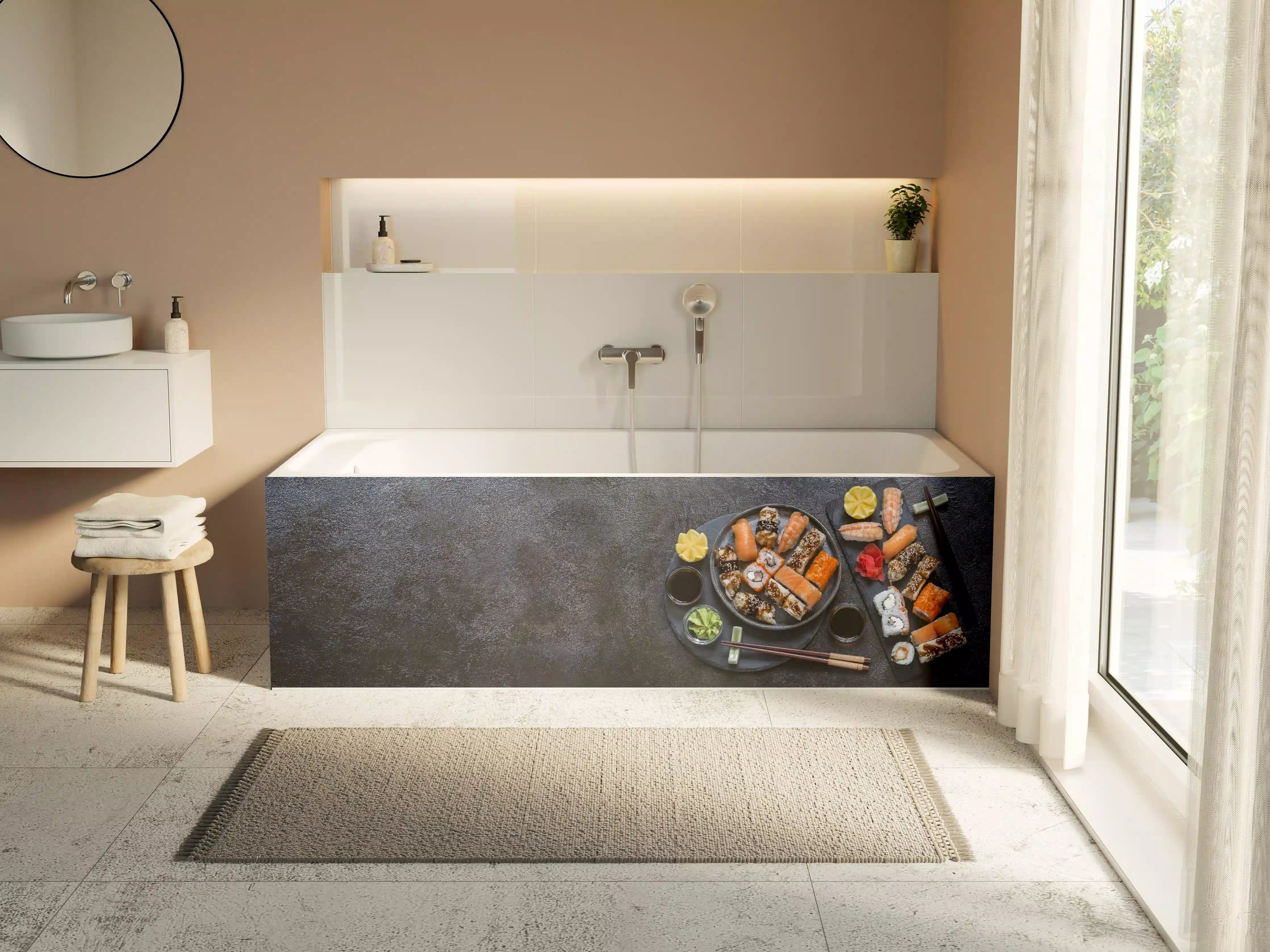Badewannen-Rückwand - Sushi-Platte Schwarz-Orange