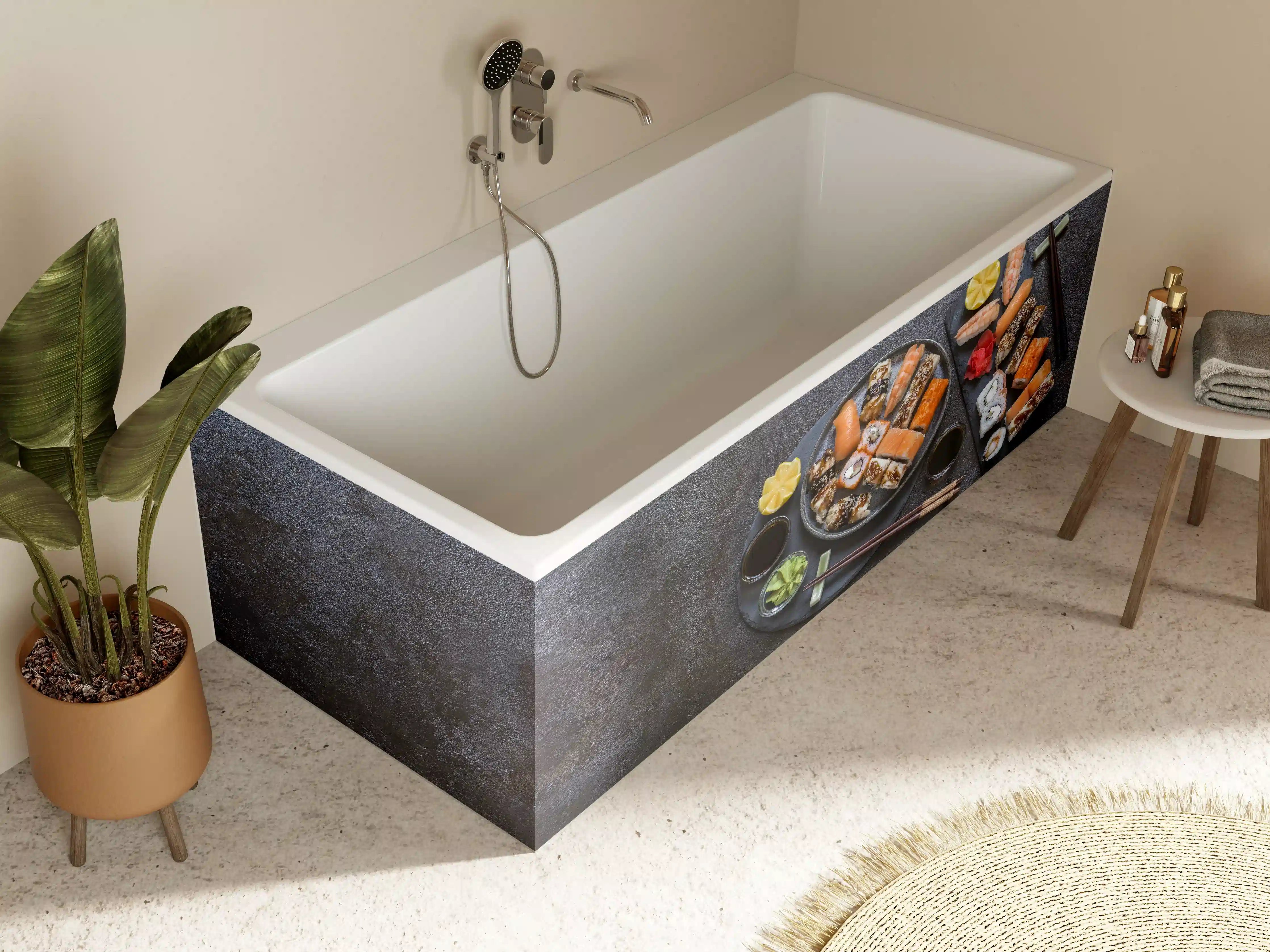 Badewannen-Rückwand - Sushi-Platte Schwarz-Orange