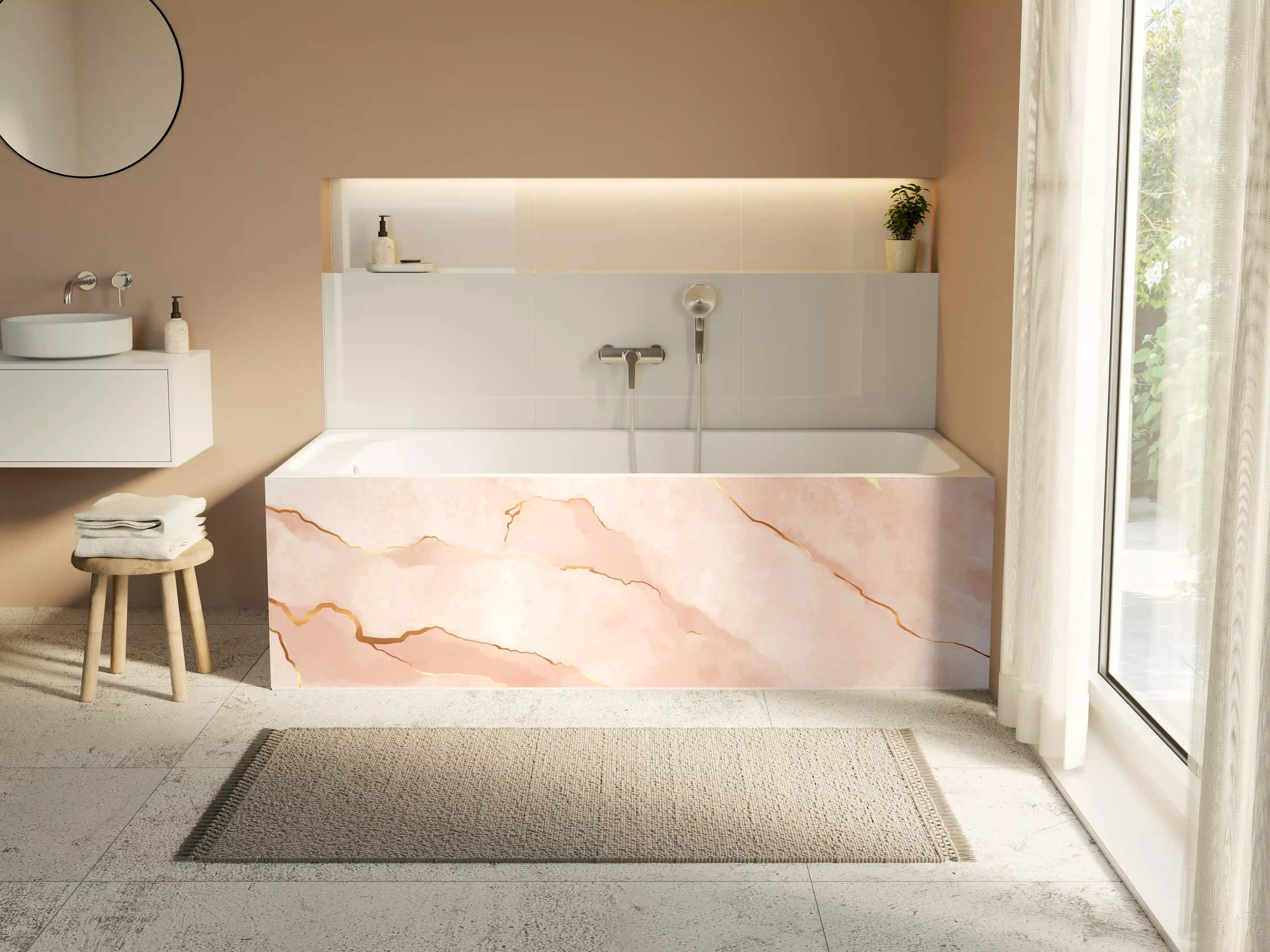 Badewannen-Rückwand - Textur in Roségold - Marmor