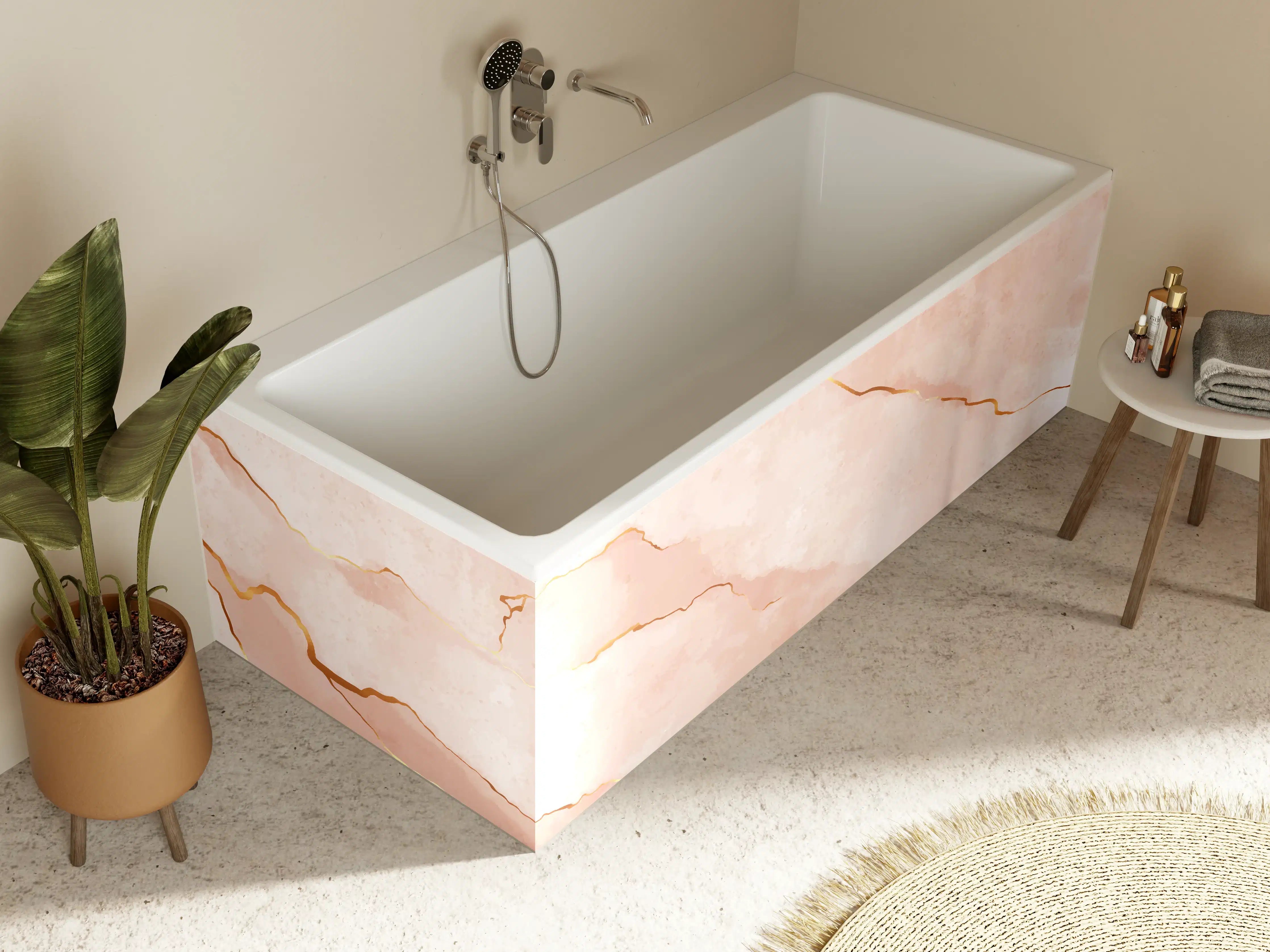 Badewannen-Rückwand - Textur in Roségold - Marmor