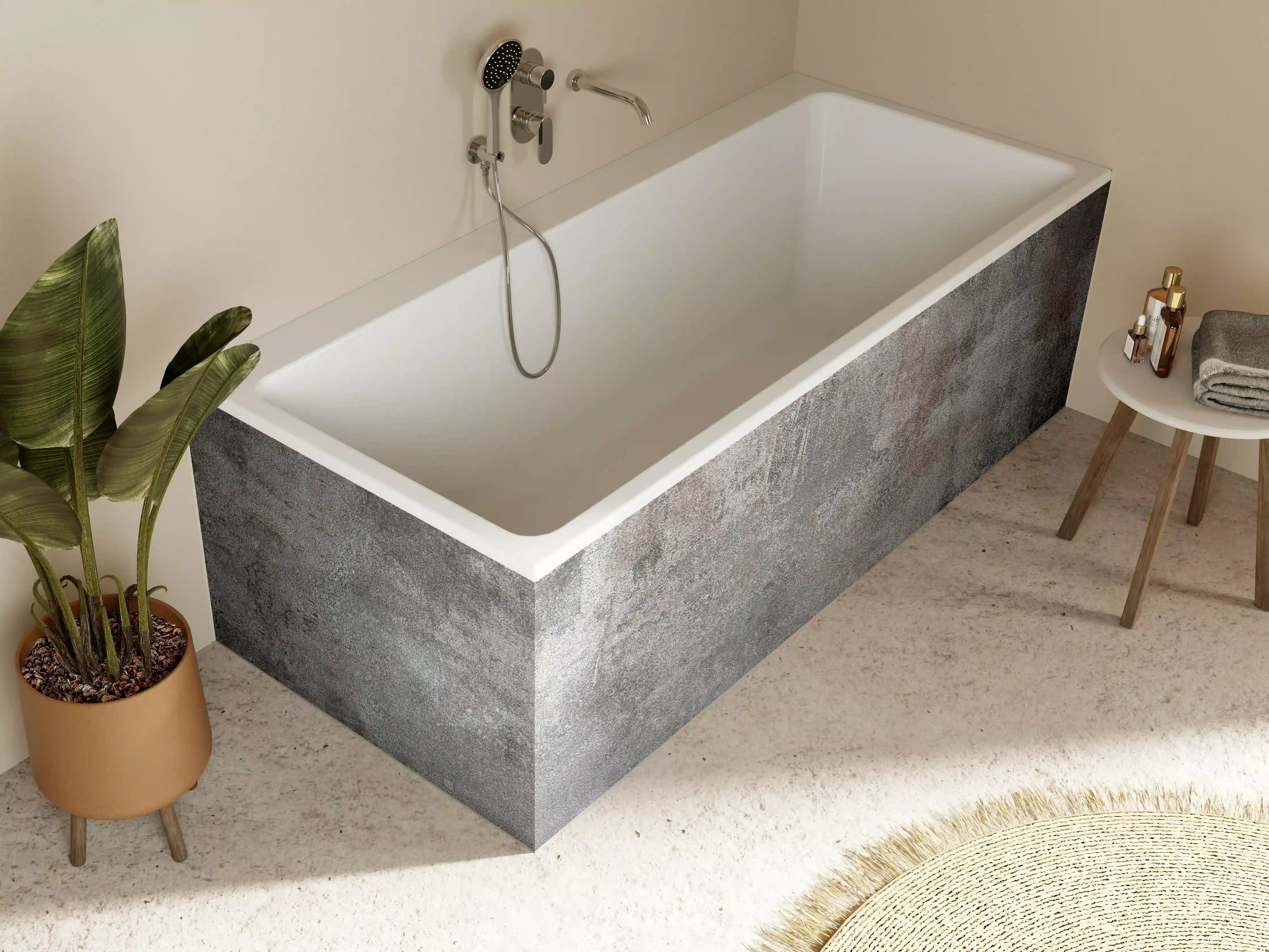 Badewannen-Rückwand - Texturiertes Grau-Metall-Finish