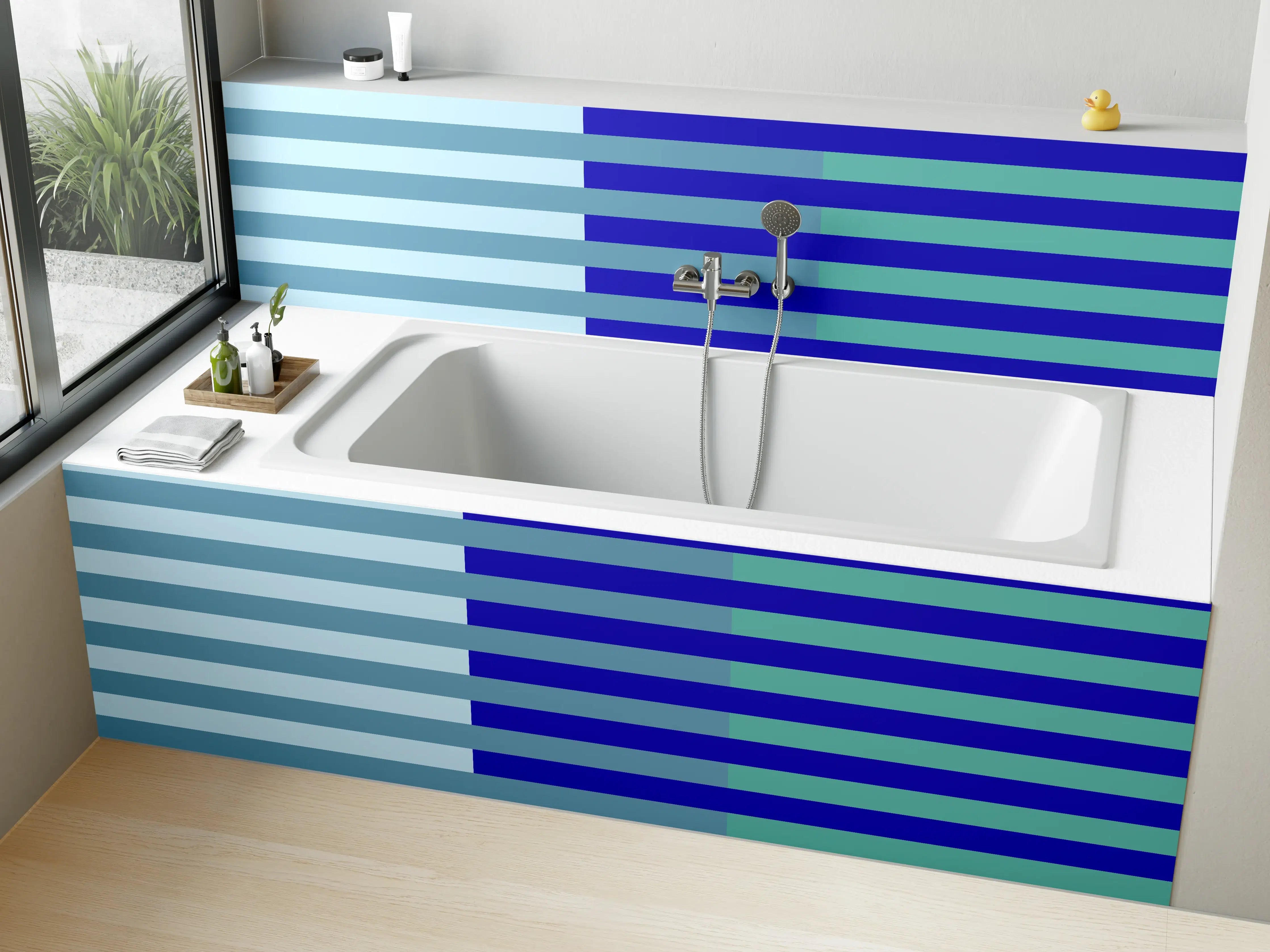 Badewannen-Rückwand - The Blues - Multy Stripes - Ocean