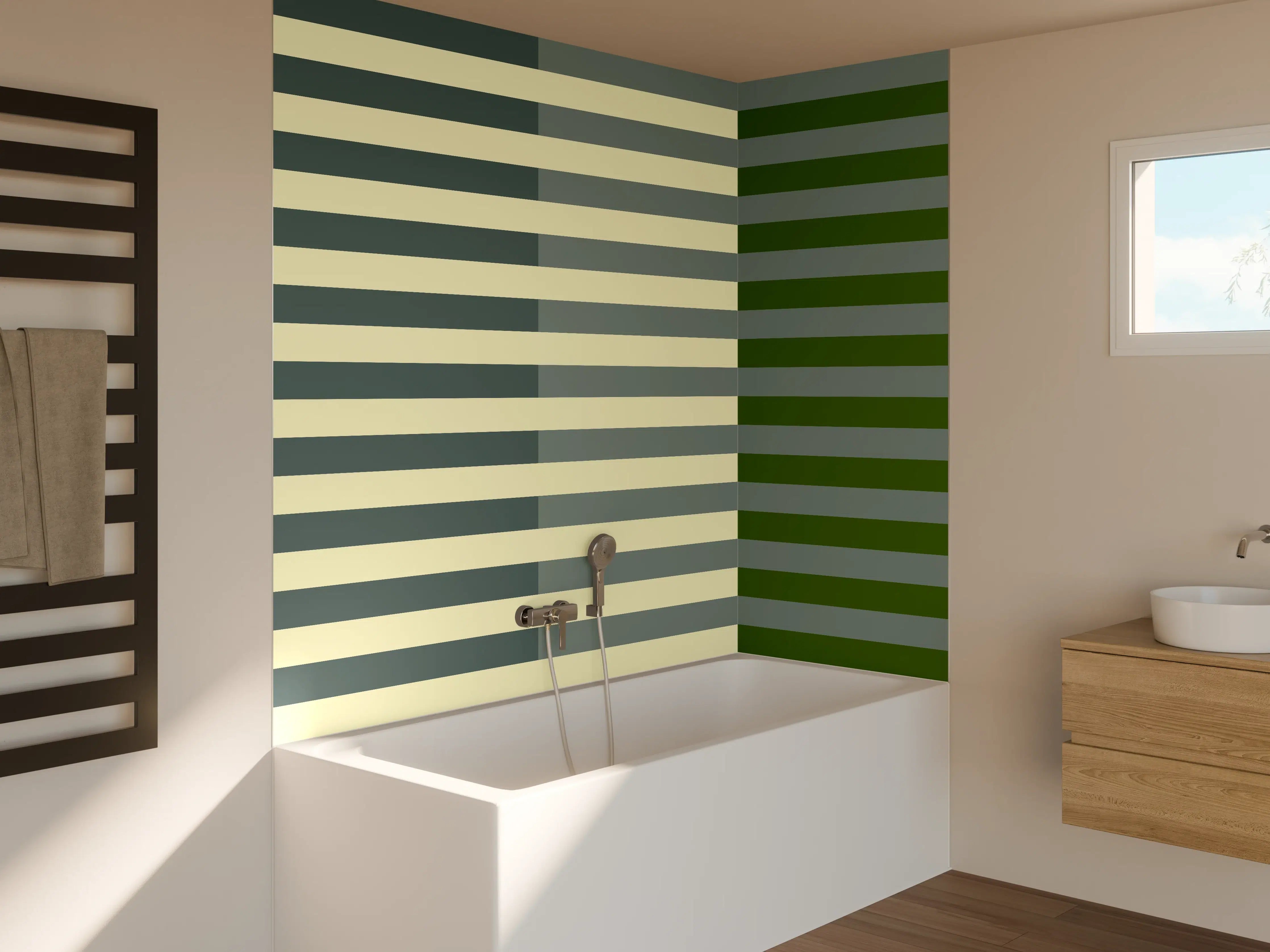 Badewannen-Rückwand - The Greens - Multy Stripes - Avocado