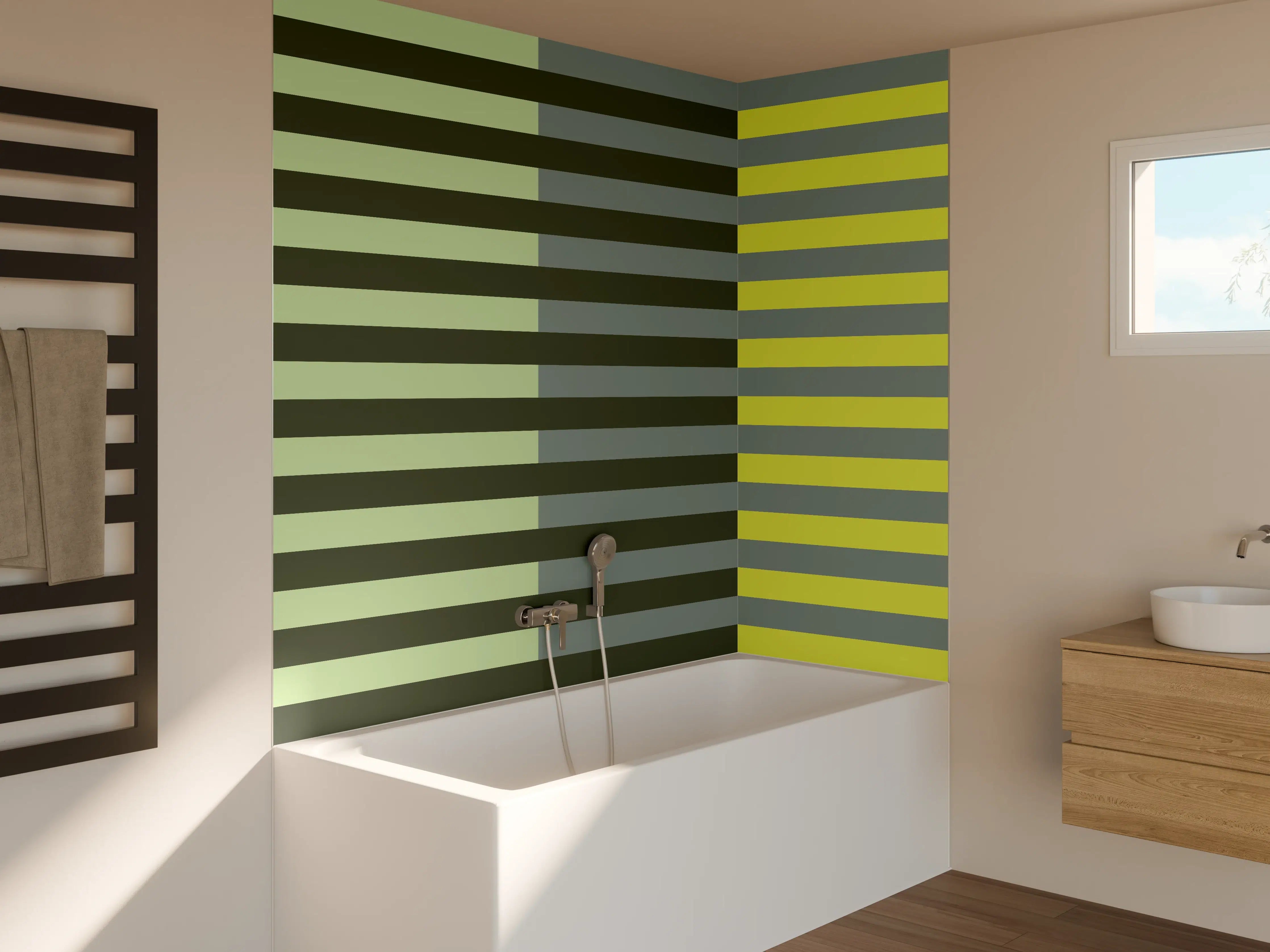 Badewannen-Rückwand - The Greens - Multy Stripes - Matcha
