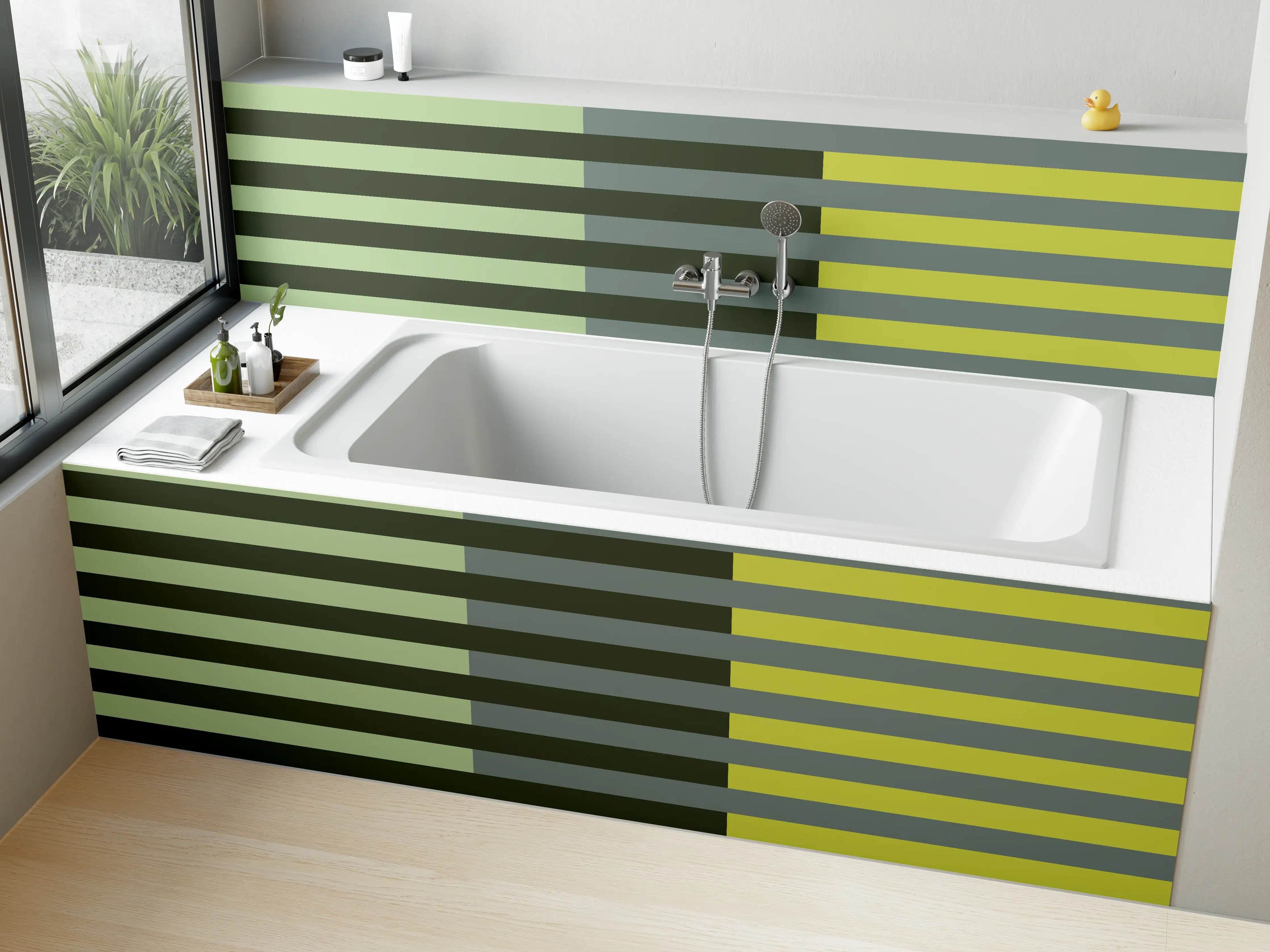 Badewannen-Rückwand - The Greens - Multy Stripes - Matcha