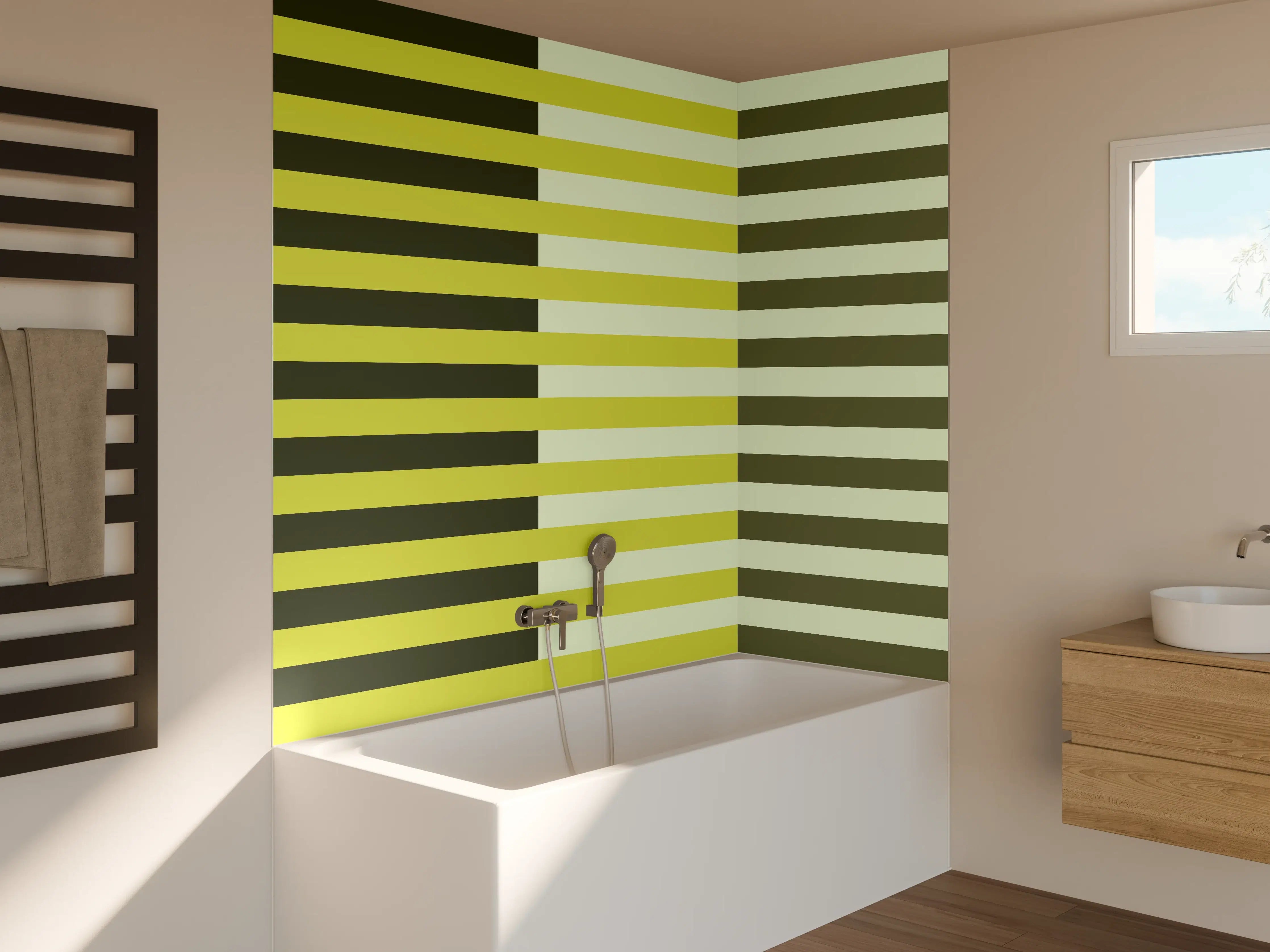 Badewannen-Rückwand - The Greens - Multy Stripes - Olive