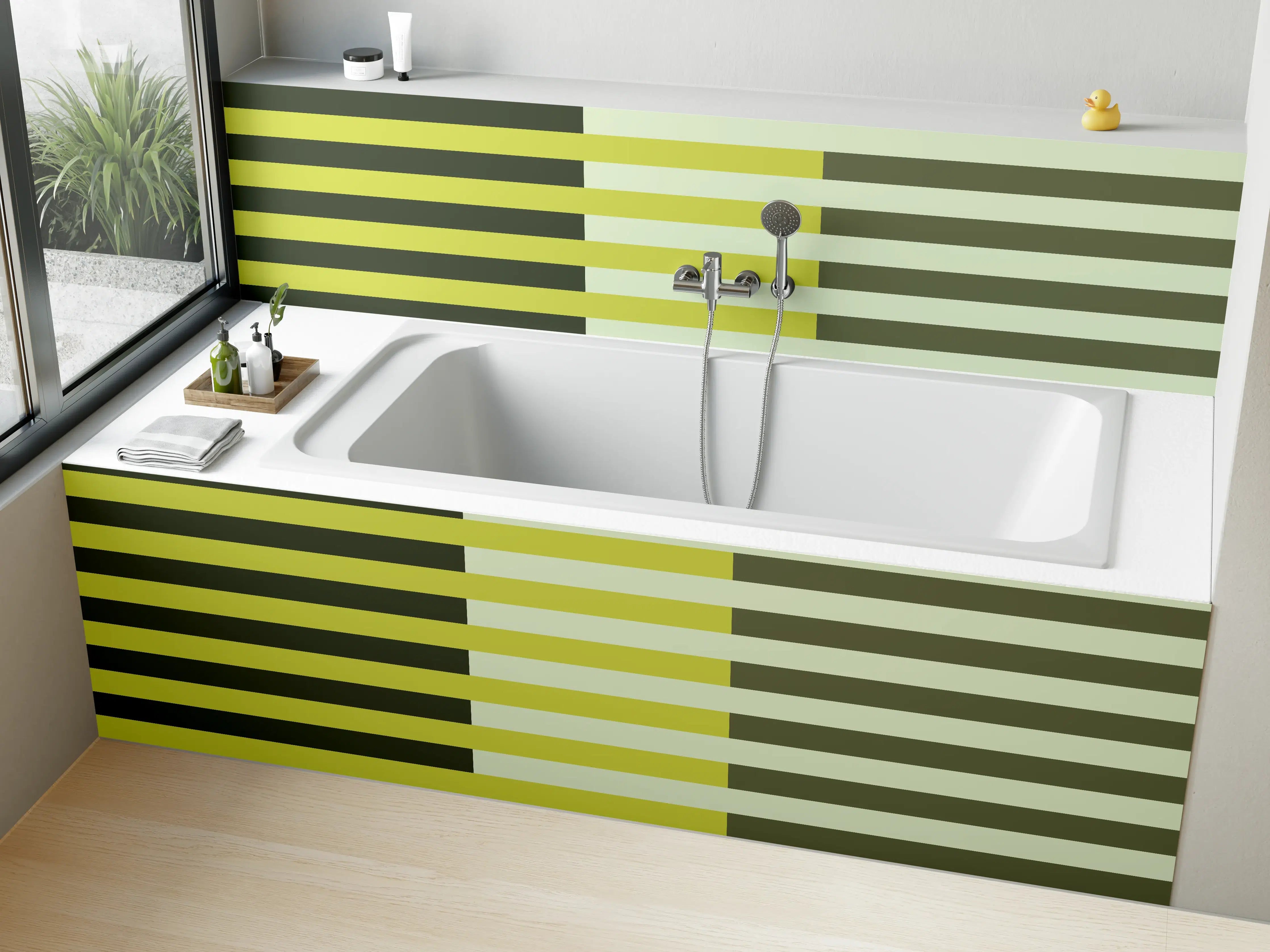 Badewannen-Rückwand - The Greens - Multy Stripes - Olive