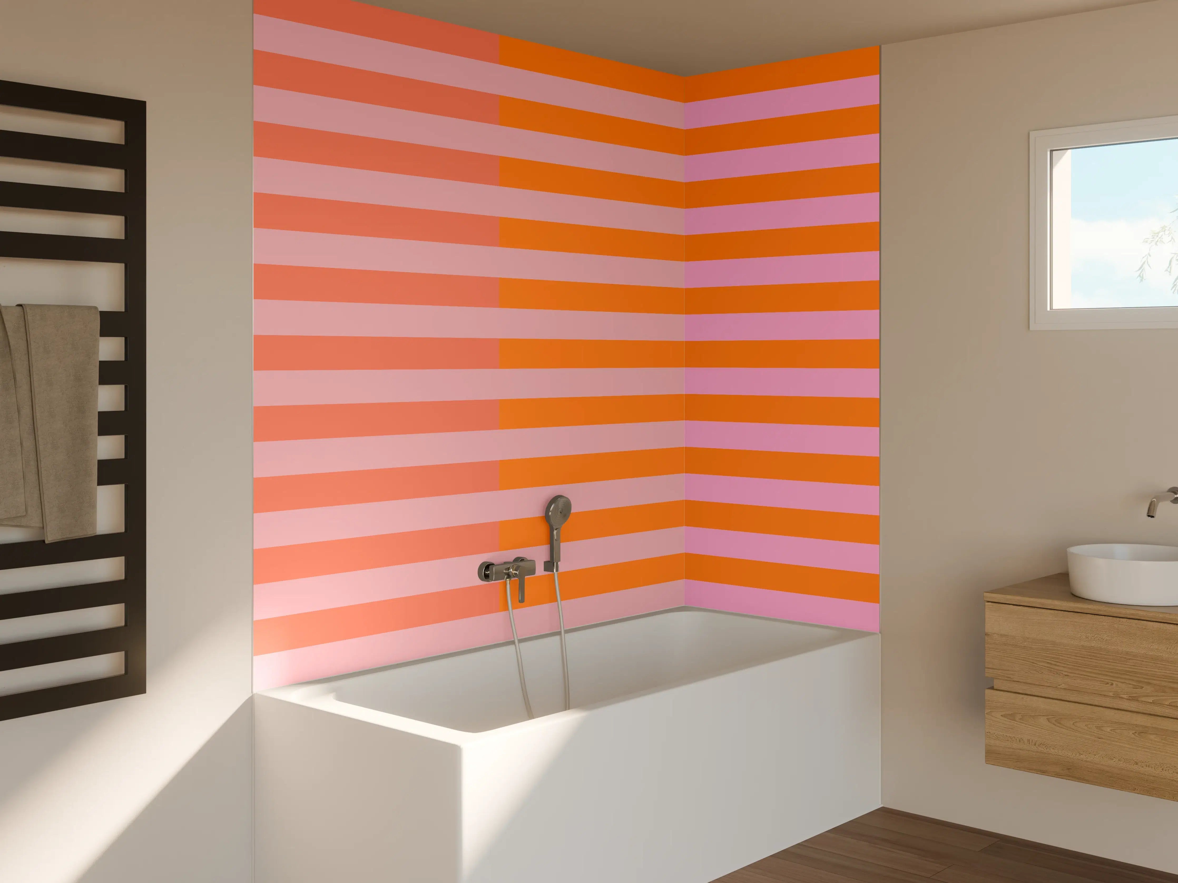 Badewannen-Rückwand - The Oranges - Multy Stripes - Coral