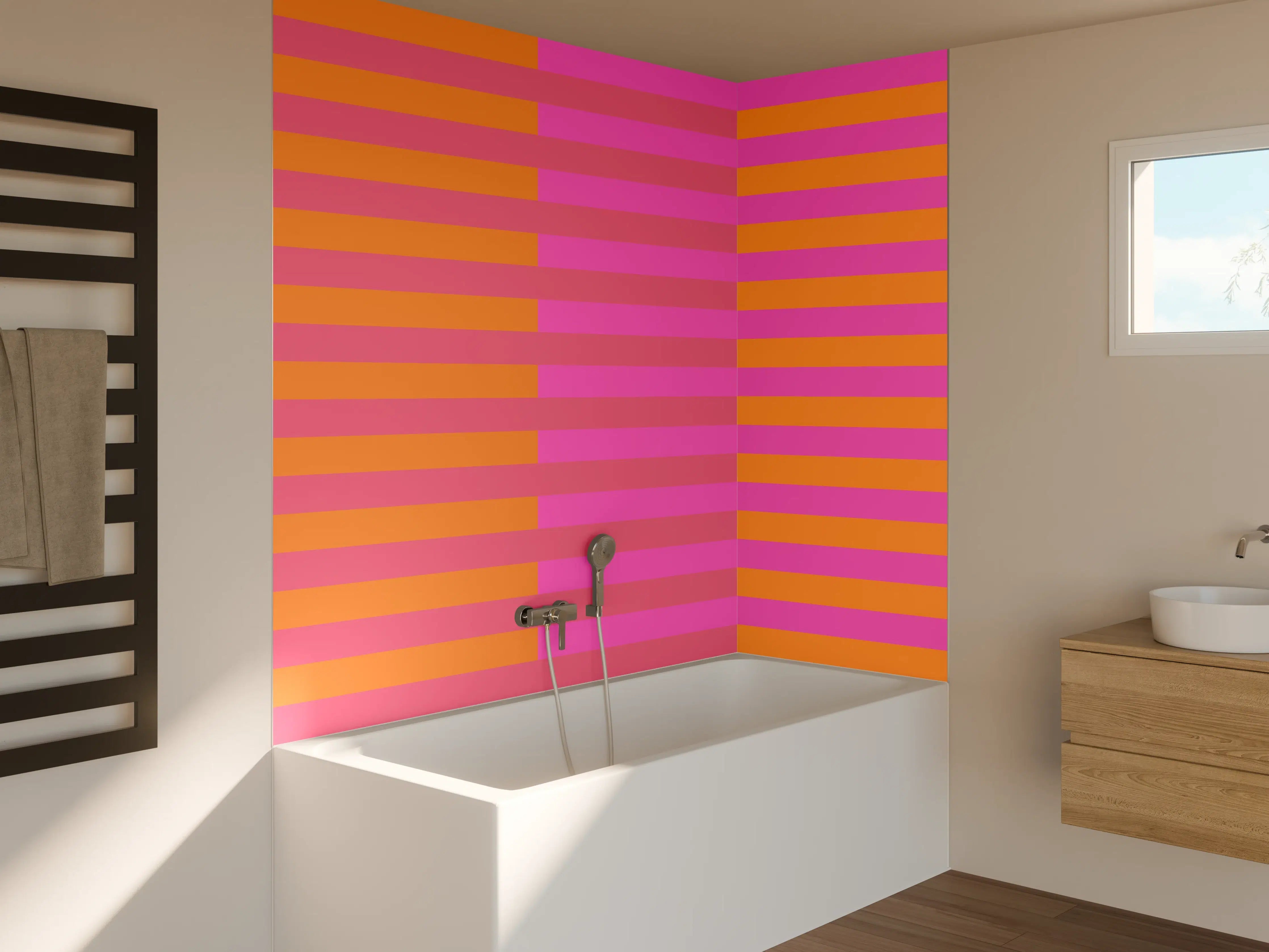 Badewannen-Rückwand - The Oranges - Multy Stripes - Fuchsia
