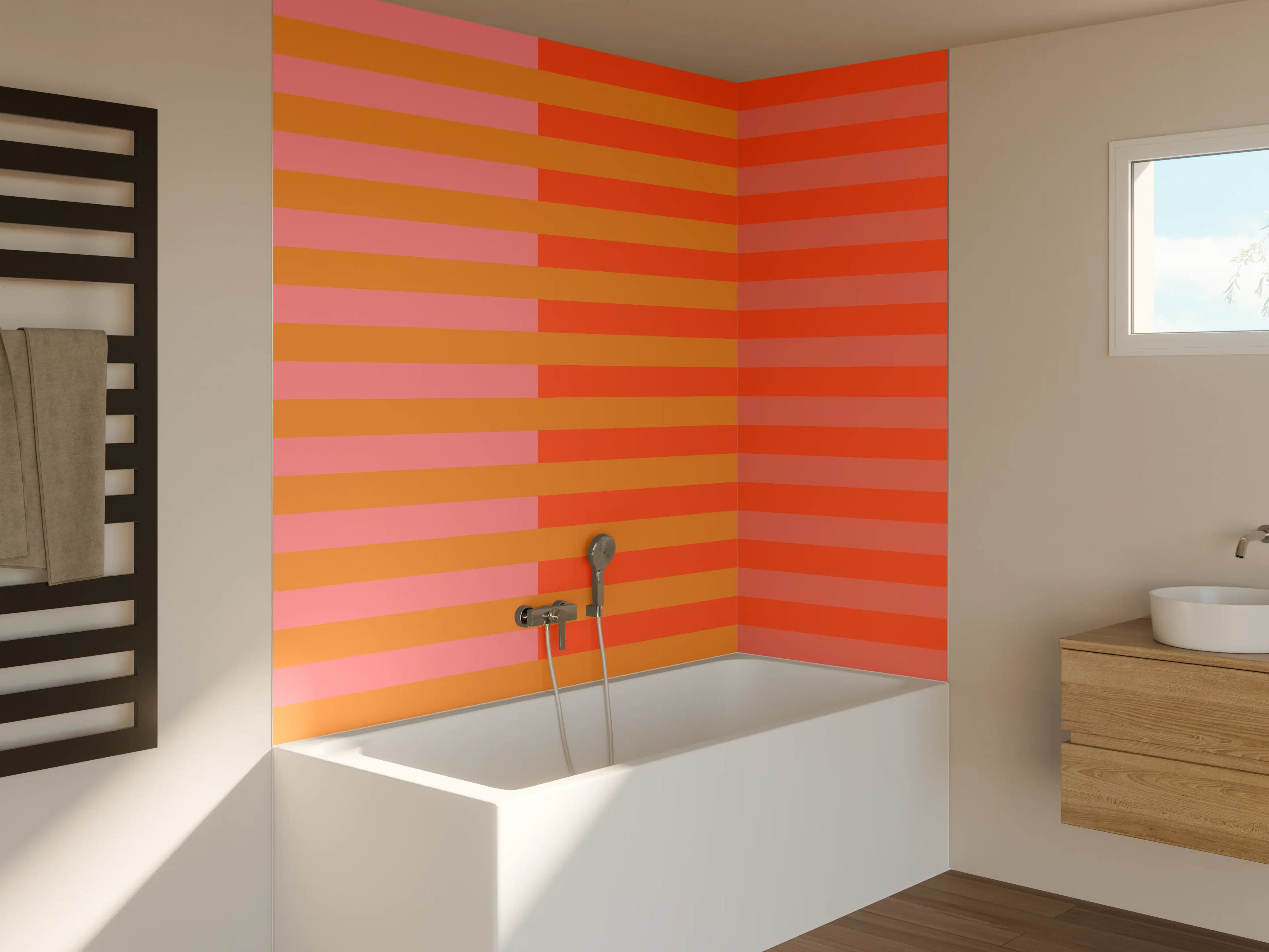 Badewannen-Rückwand - The Oranges - Multy Stripes - Salmon
